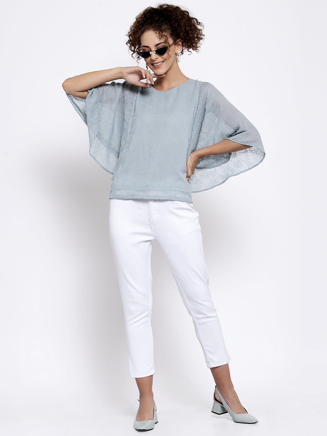Blue Georgette Cape Sleeves Top, tops for women, crop top, crop tops for women, organza tops