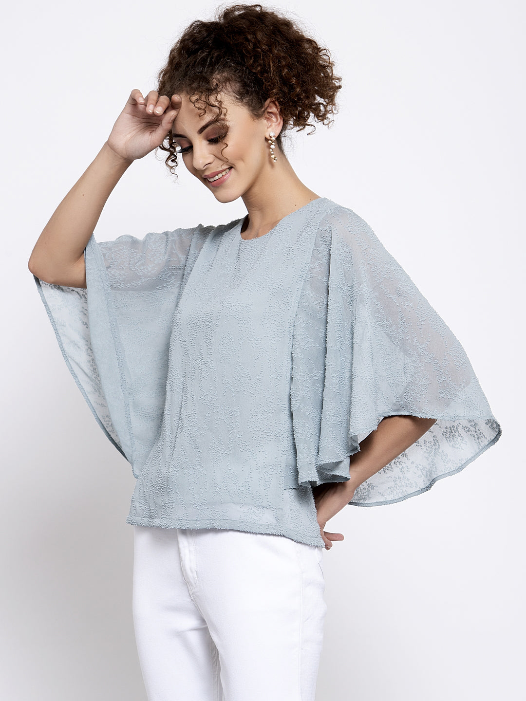 Blue Georgette Cape Sleeves Top, tops for women, crop top, crop tops for women, organza tops