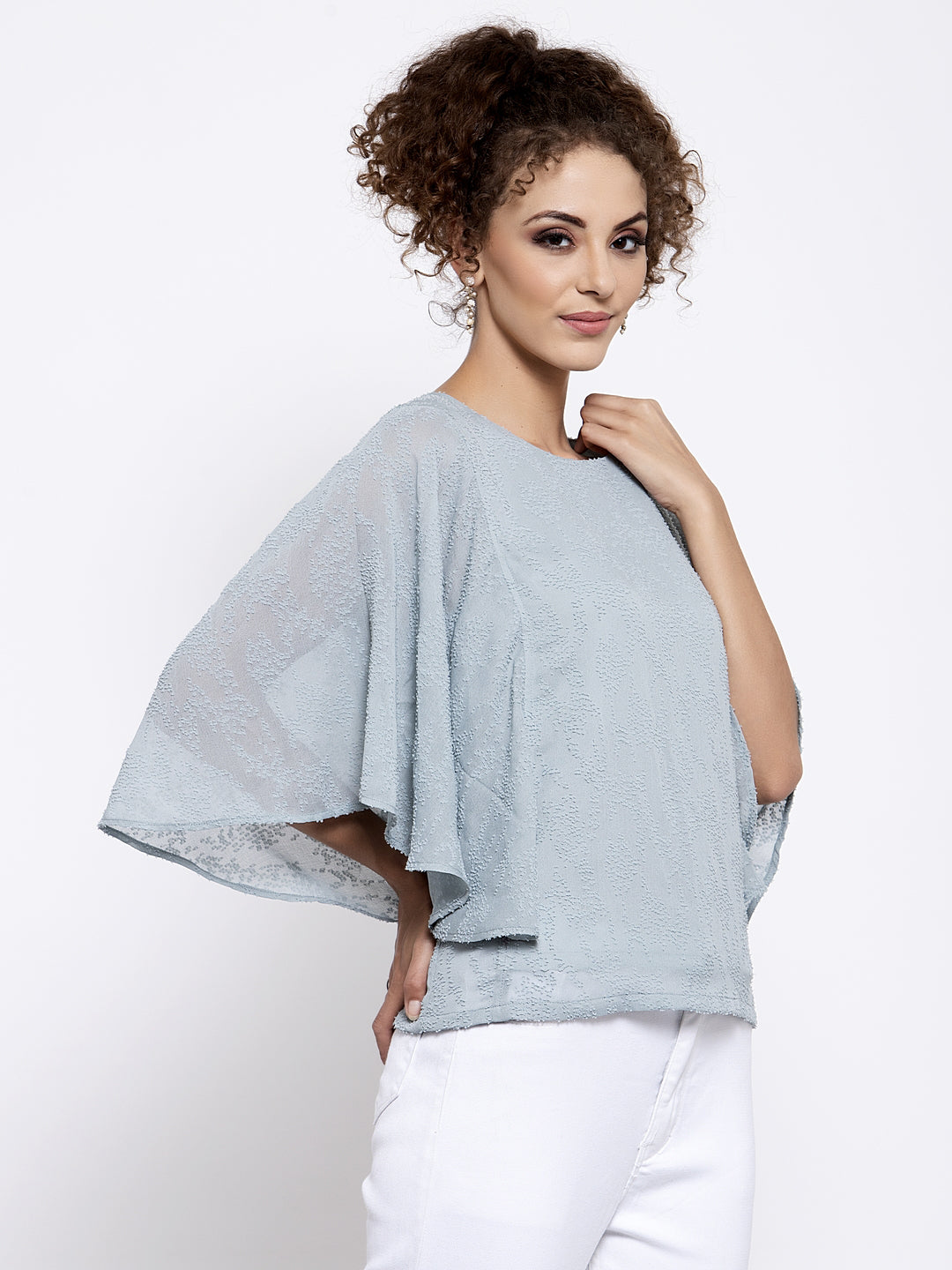 Blue Georgette Cape Sleeves Top, tops for women, crop top, crop tops for women, organza tops