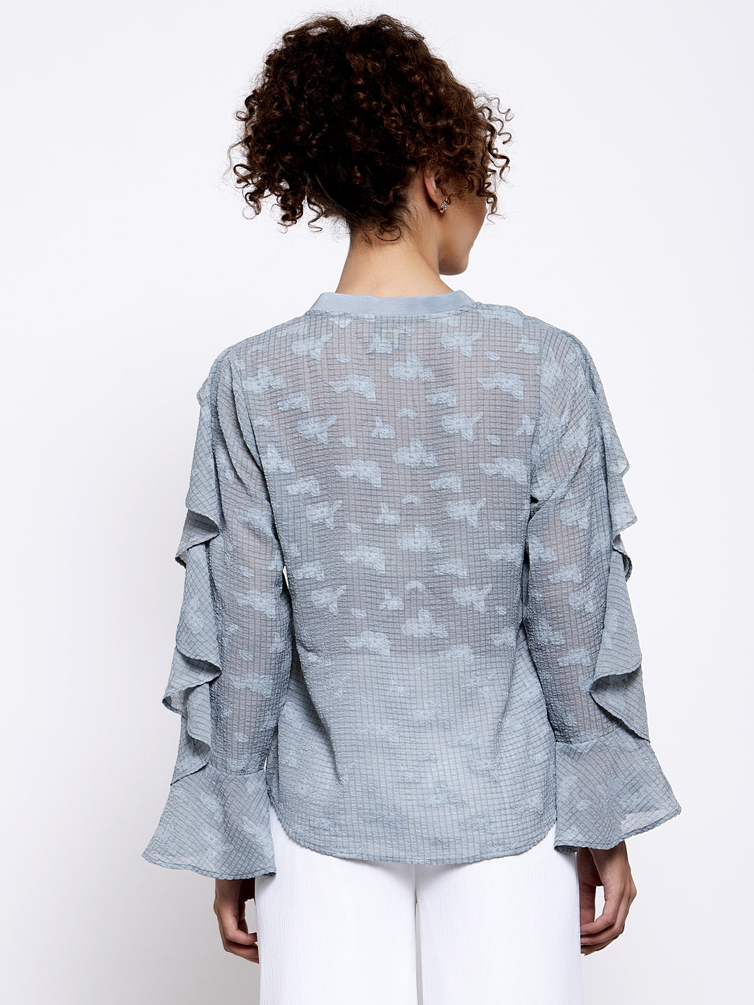 Blue Georgette Top With Frill Drape, tops for women, crop top, crop tops for women, organza tops