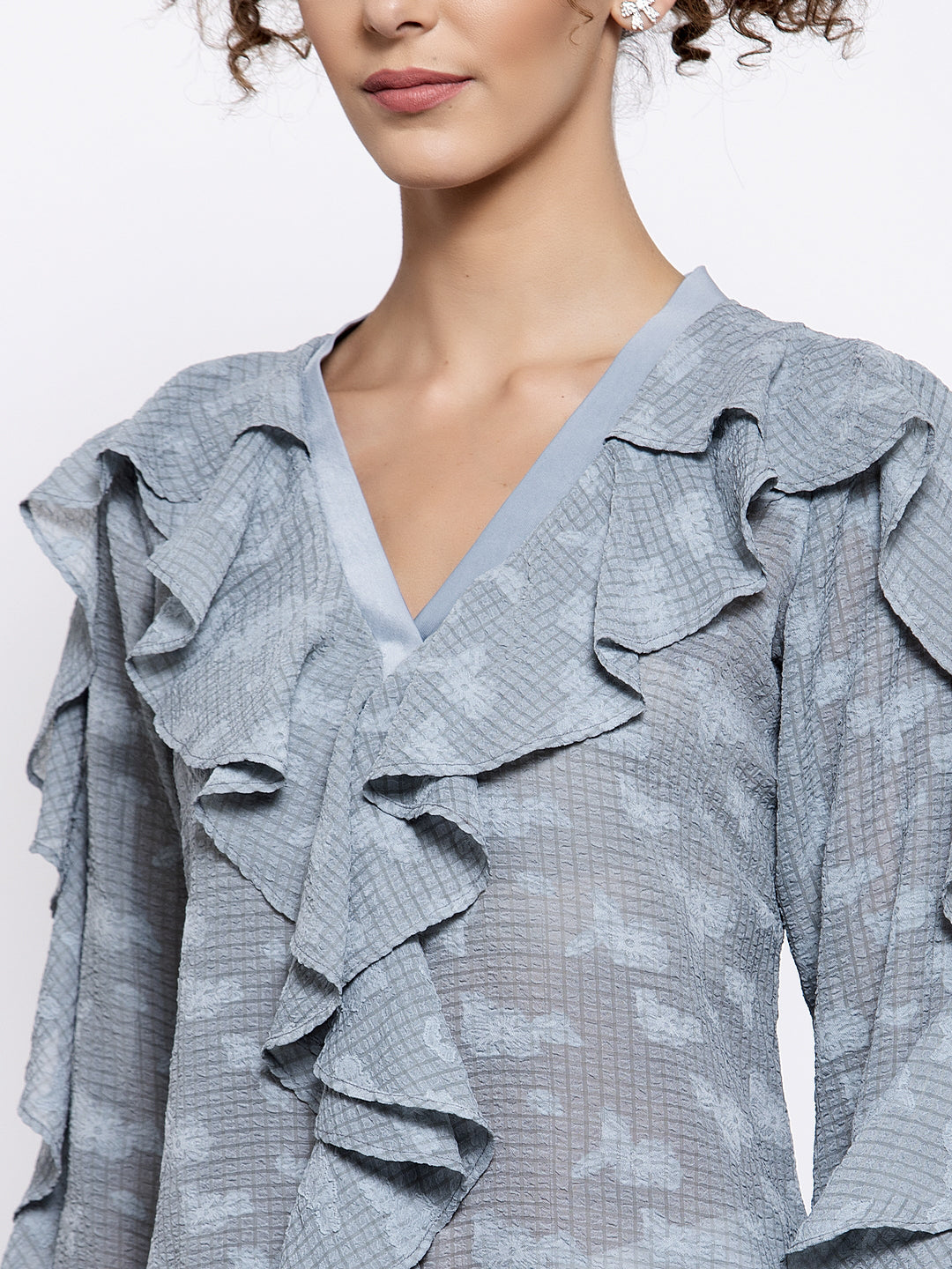 Blue Georgette Top With Frill Drape, tops for women, crop top, crop tops for women, organza tops