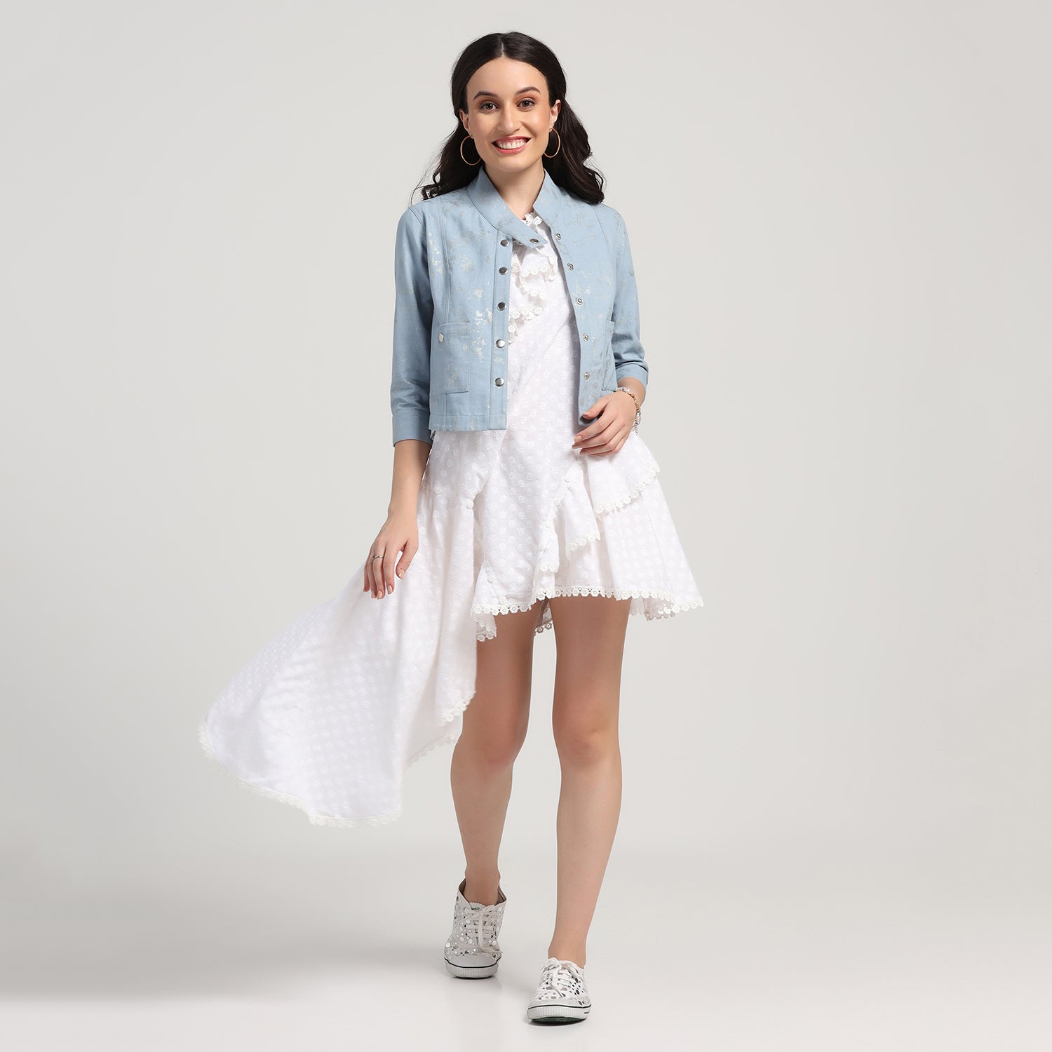 Blue Jacket With Overlap Collar, Organza jackets, Stylish Jackets, Summer Women’s Jackets, Long Women Jackets , Short jackets for women