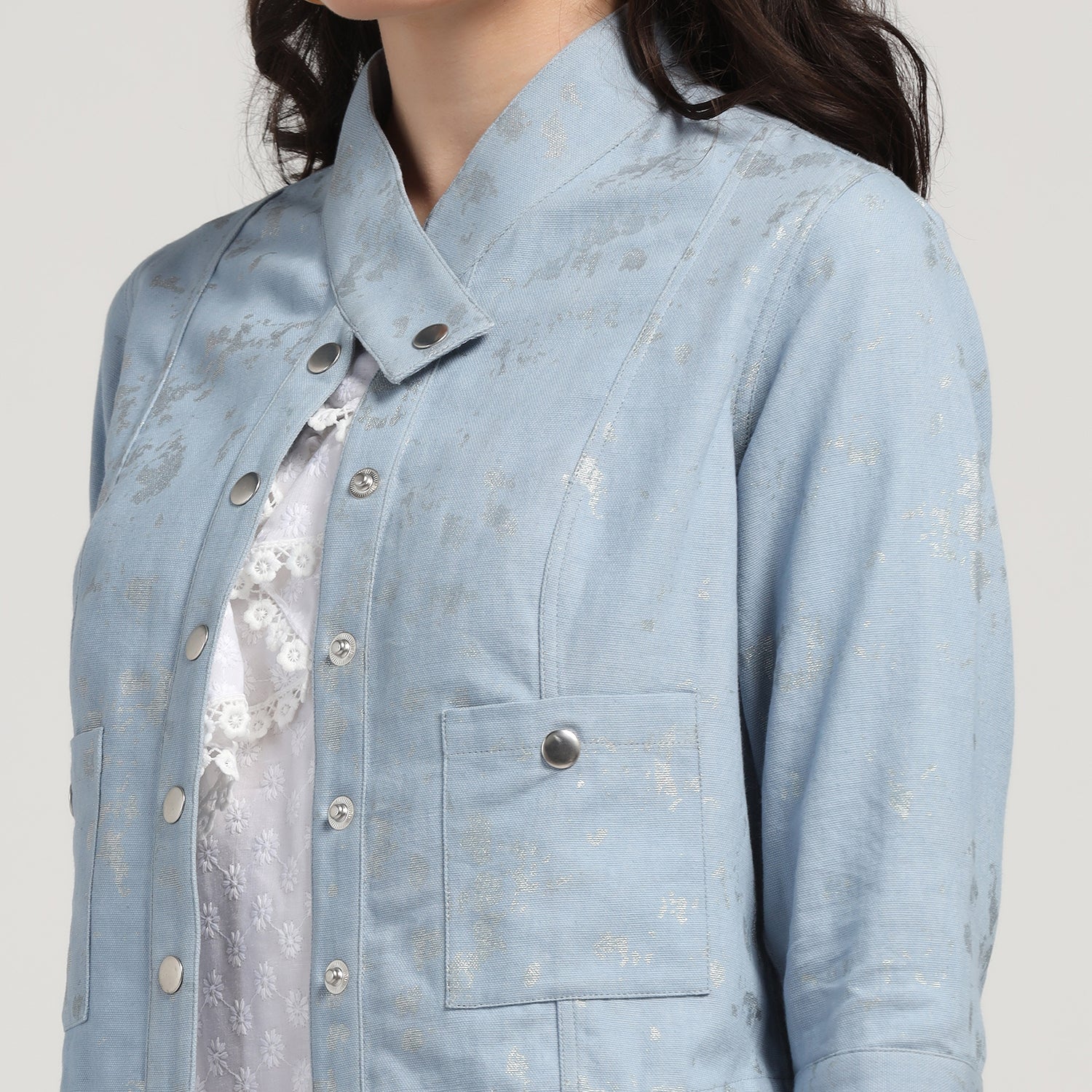 Blue Jacket With Overlap Collar, Organza jackets, Stylish Jackets, Summer Women’s Jackets, Long Women Jackets , Short jackets for women