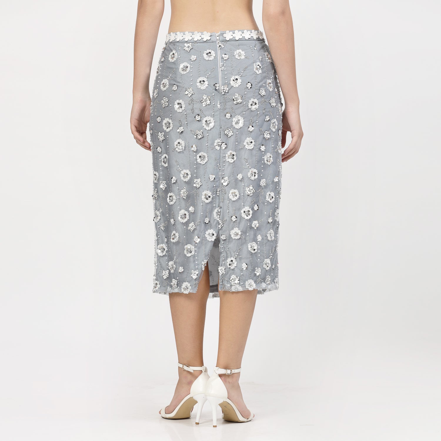 Buy Blue Net Sequins Skirt for Women -4