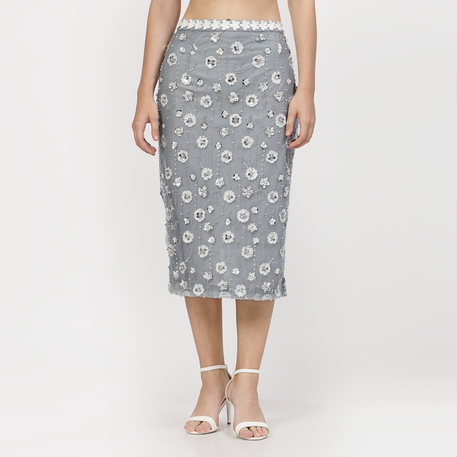 Buy Blue Net Sequins Skirt for Women