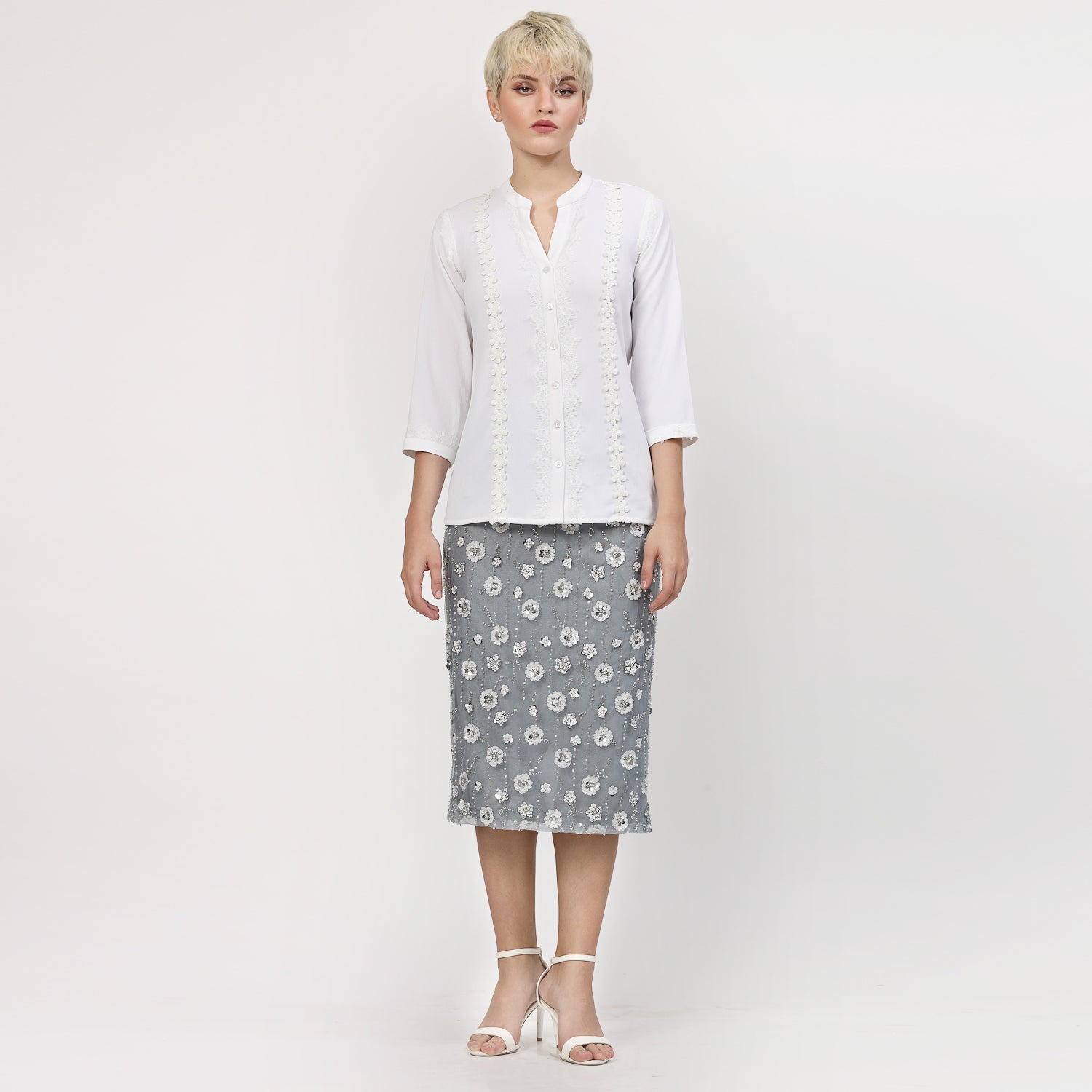 Buy Blue Net Sequins Skirt for Women -5