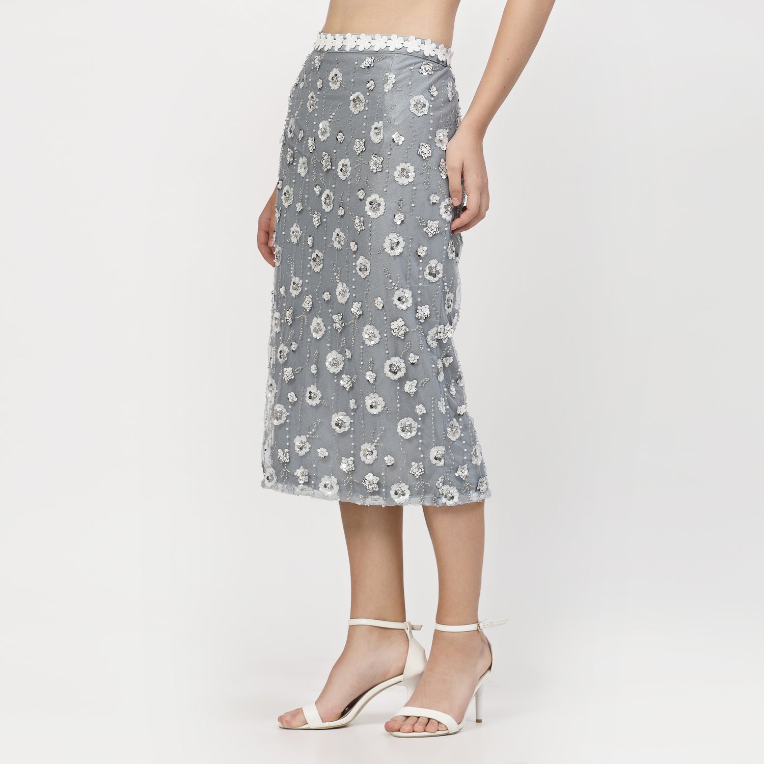 Buy Blue Net Sequins Skirt for Women -1