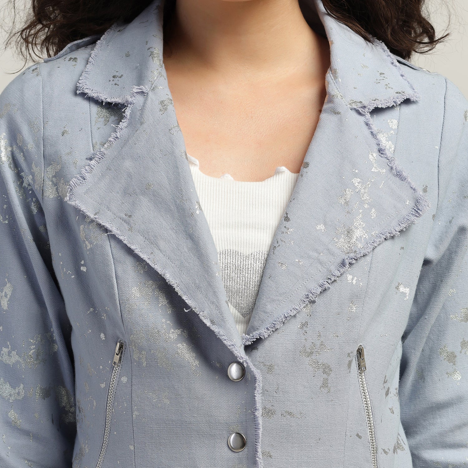 Blue Short Canvas Jacket With Foil, Organza jackets, Stylish Jackets, Summer Women’s Jackets, Long Women Jackets , Short jackets for women