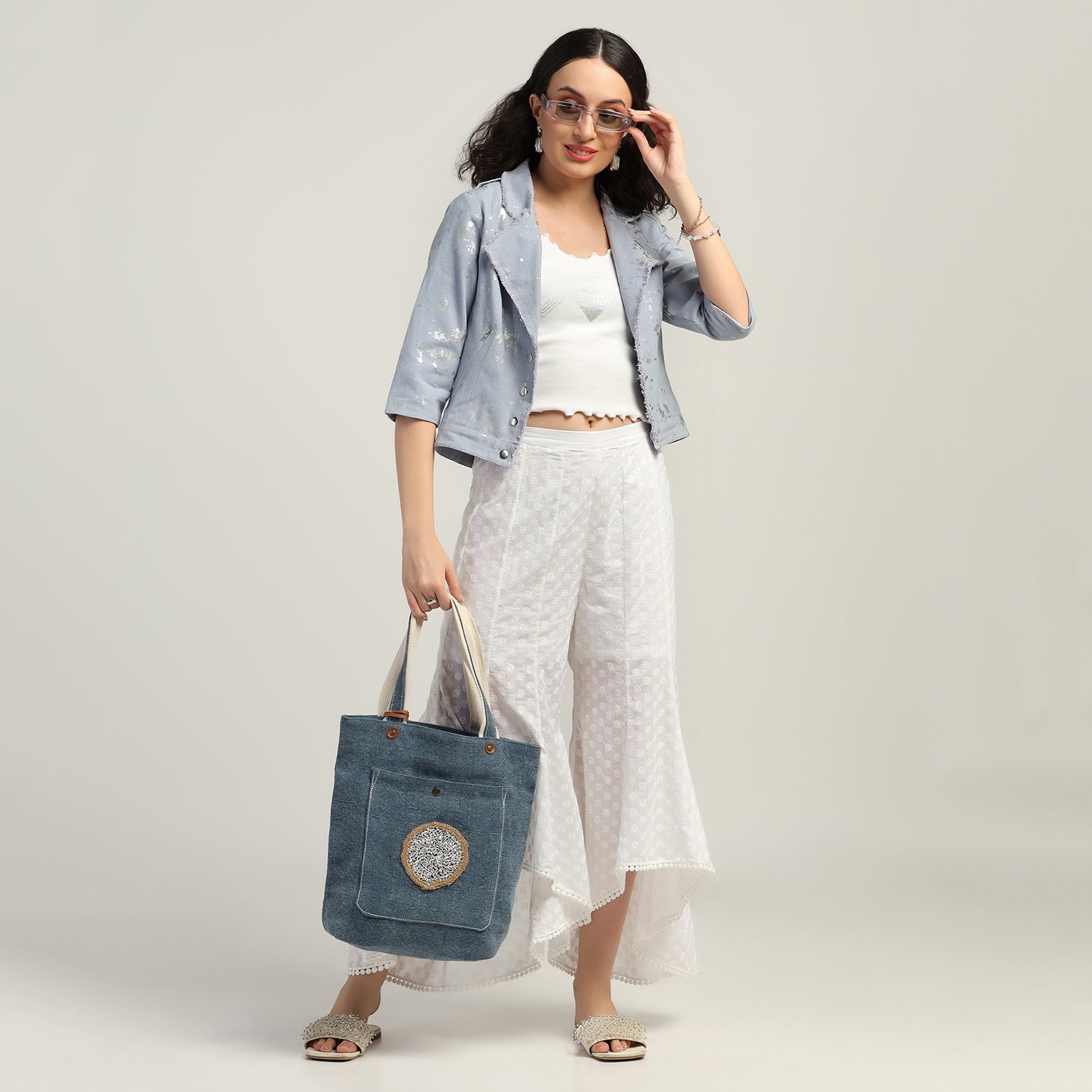 Blue Short Canvas Jacket With Foil, Organza jackets, Stylish Jackets, Summer Women’s Jackets, Long Women Jackets , Short jackets for women