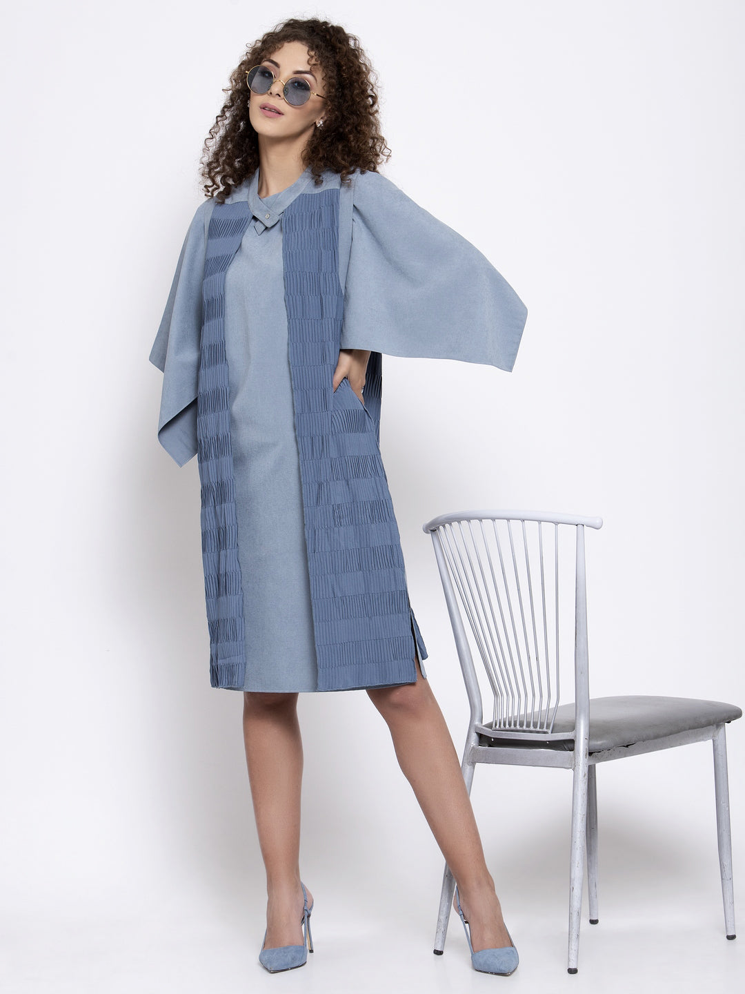 Blue Texture Long Cape, Organza jackets, Stylish Jackets, Summer Women’s Jackets, Long Women Jackets , Short jackets for women