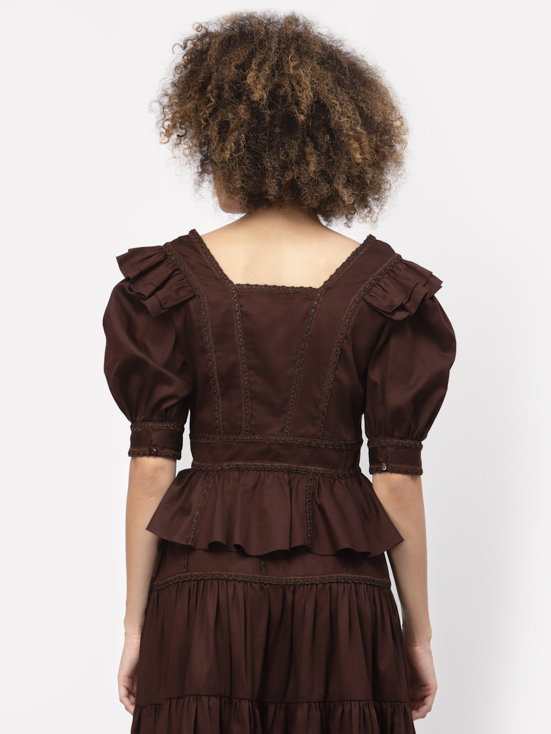 Brown Chocolate Peplum Top With Laces, tops for women, crop top, crop tops for women, organza tops