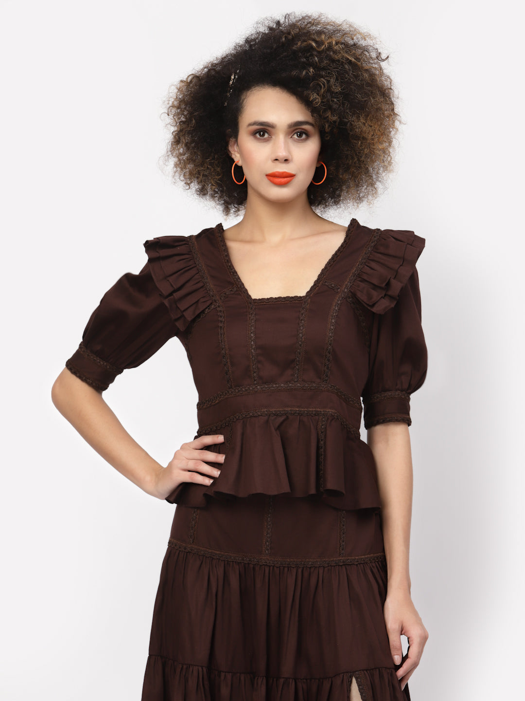 Brown Chocolate Peplum Top With Laces, tops for women, crop top, crop tops for women, organza tops