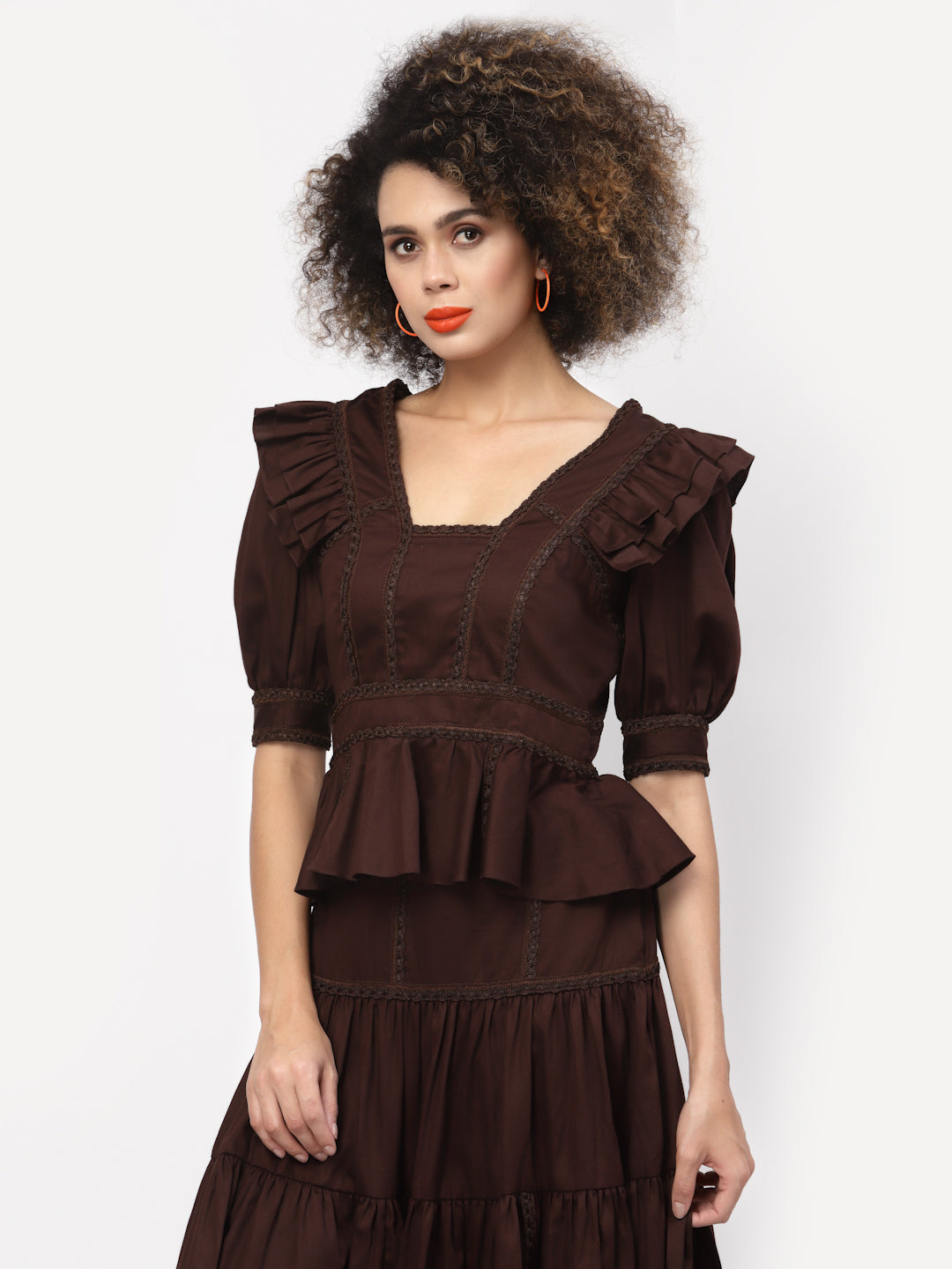 Brown Chocolate Peplum Top With Laces, tops for women, crop top, crop tops for women, organza tops