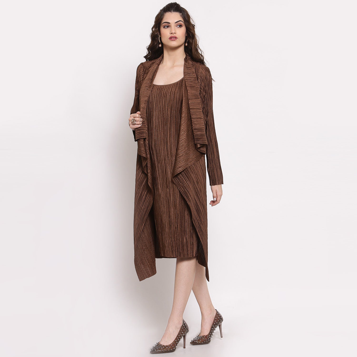 Brown Satin Plisse Drape Jacket, Organza jackets, Stylish Jackets, Summer Women’s Jackets, Long Women Jackets , Short jackets for women