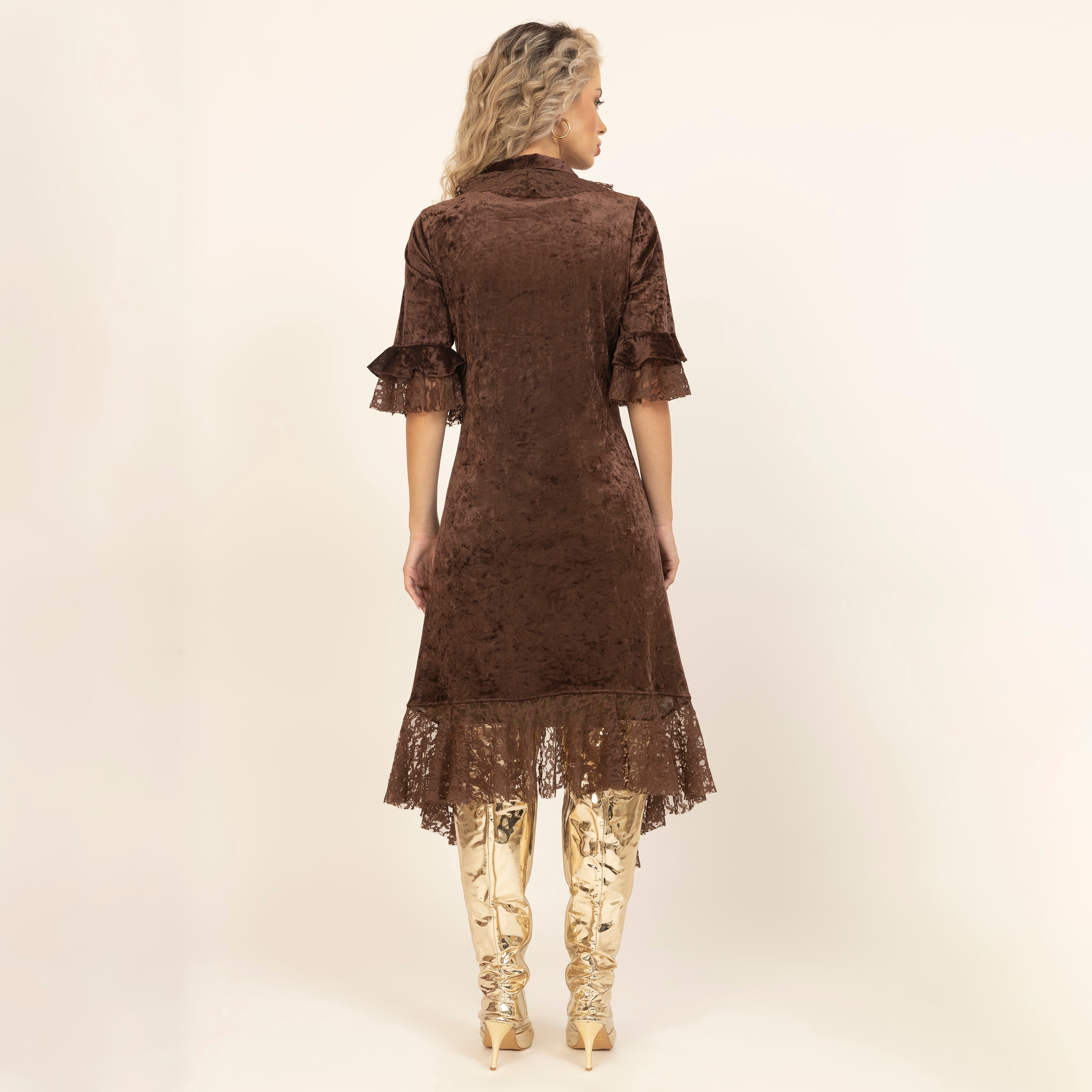 Brown Velvet Long Shrug With Lace, dresses for women, one piece dress, women dresses, party wear dresses, dresses