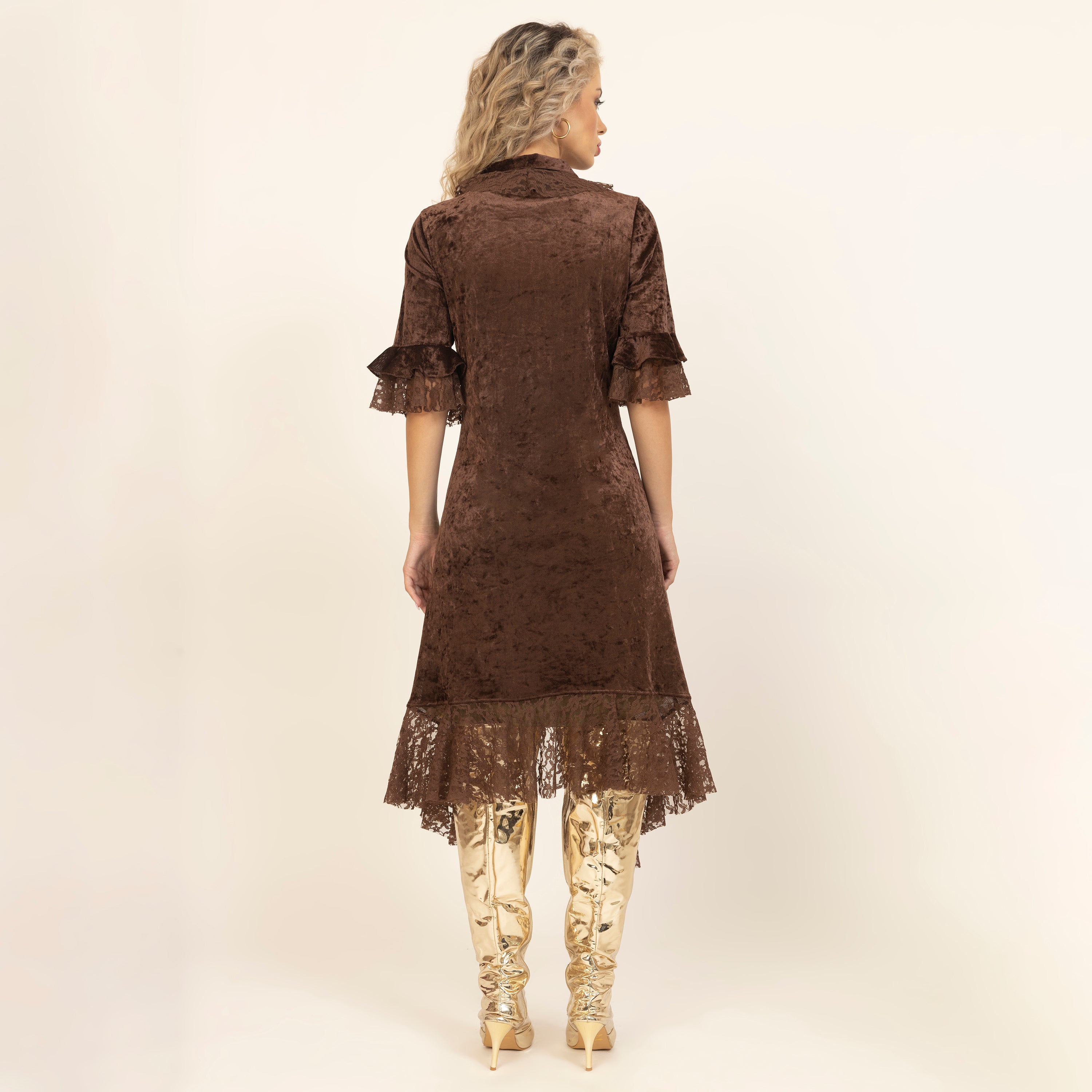 Brown Velvet Long Shrug with Lace-6