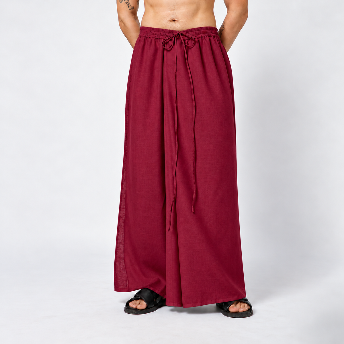 Prune Silk Dhoti With Elasticated Waistband