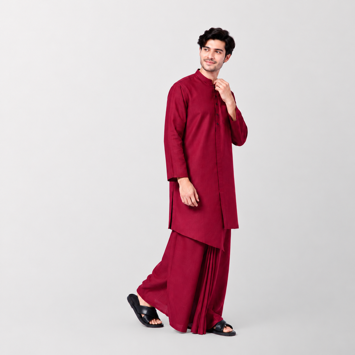 Maroon Cotton Kurta With Card Embroidery