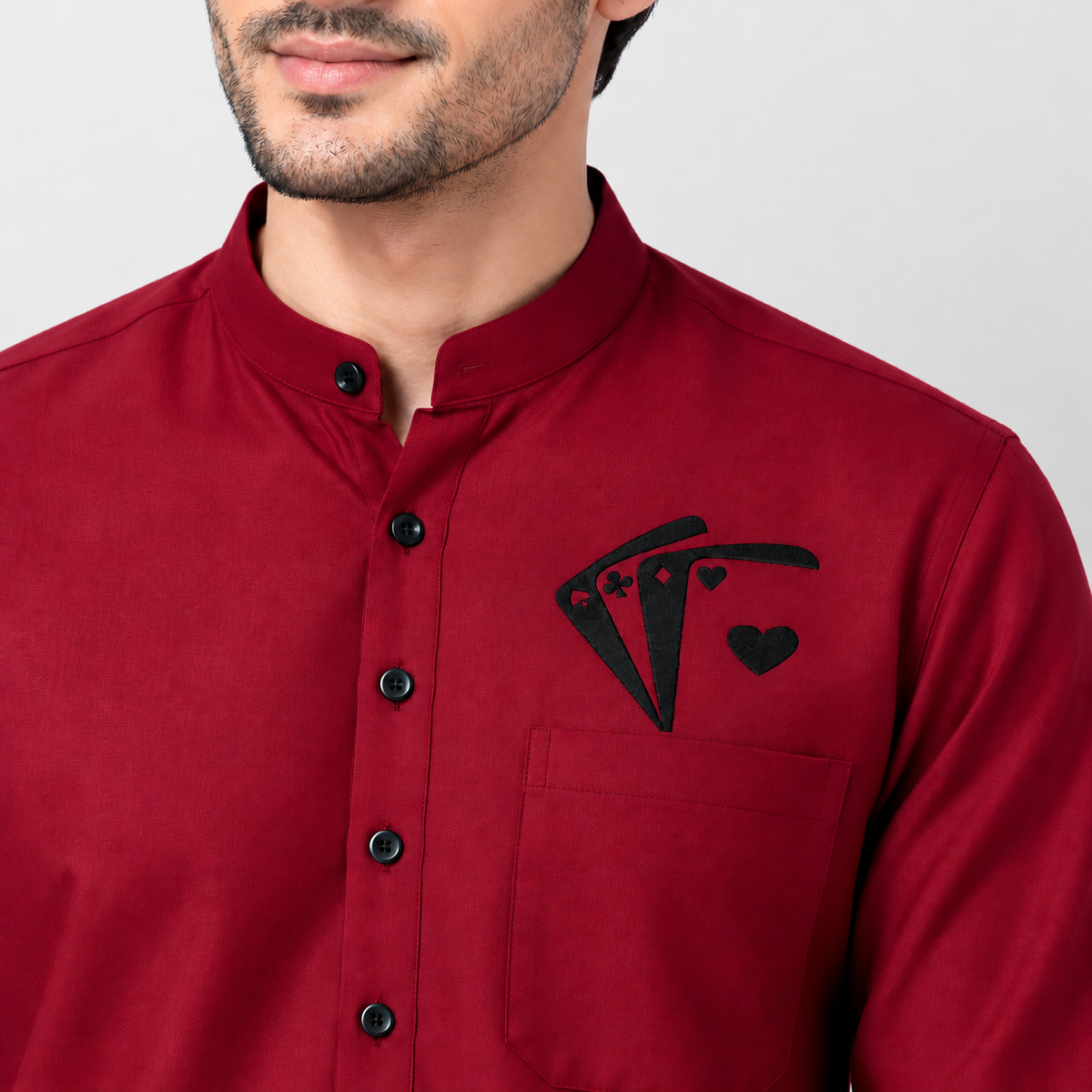 Maroon Cotton Kurta With Card Embroidery