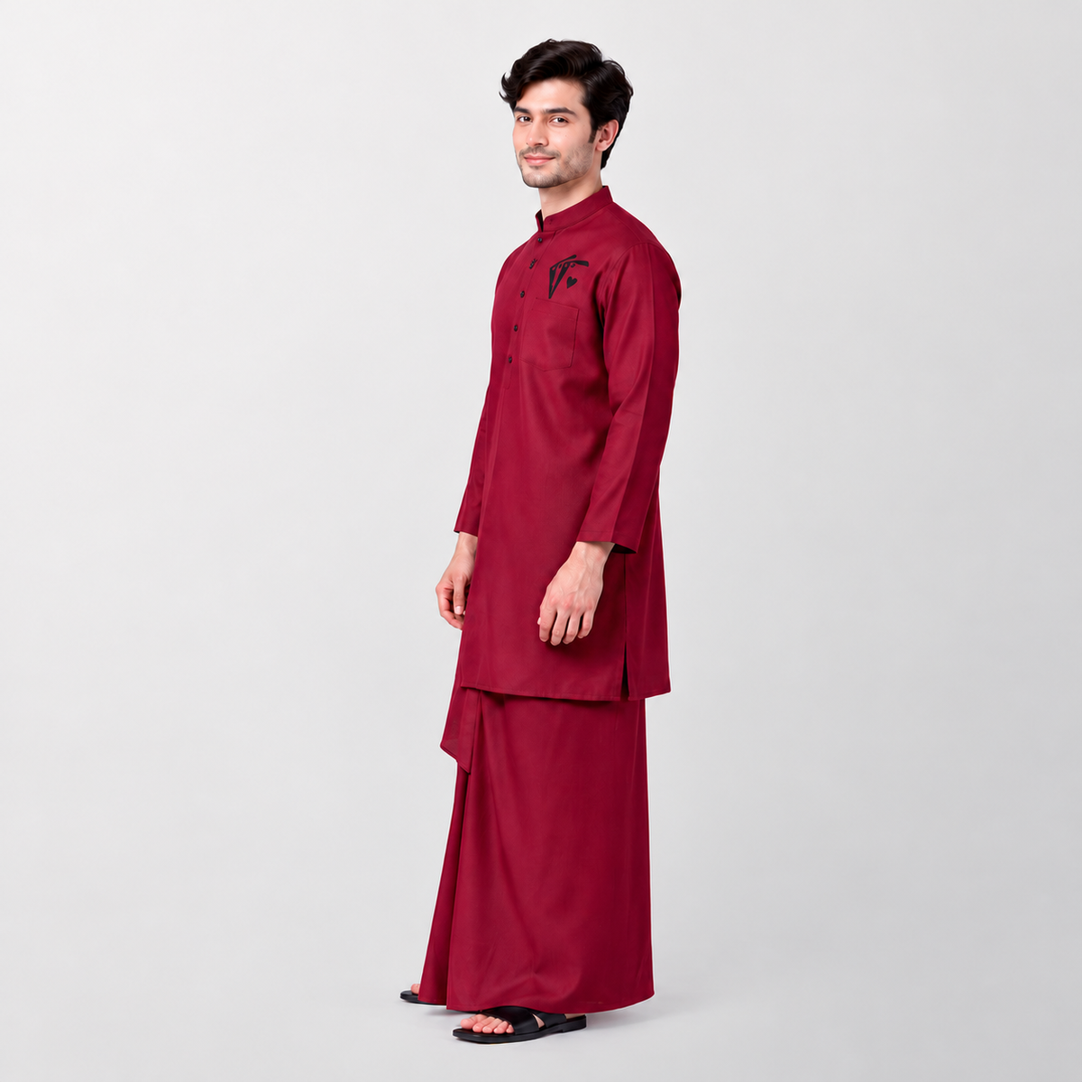 Maroon Cotton Kurta With Card Embroidery