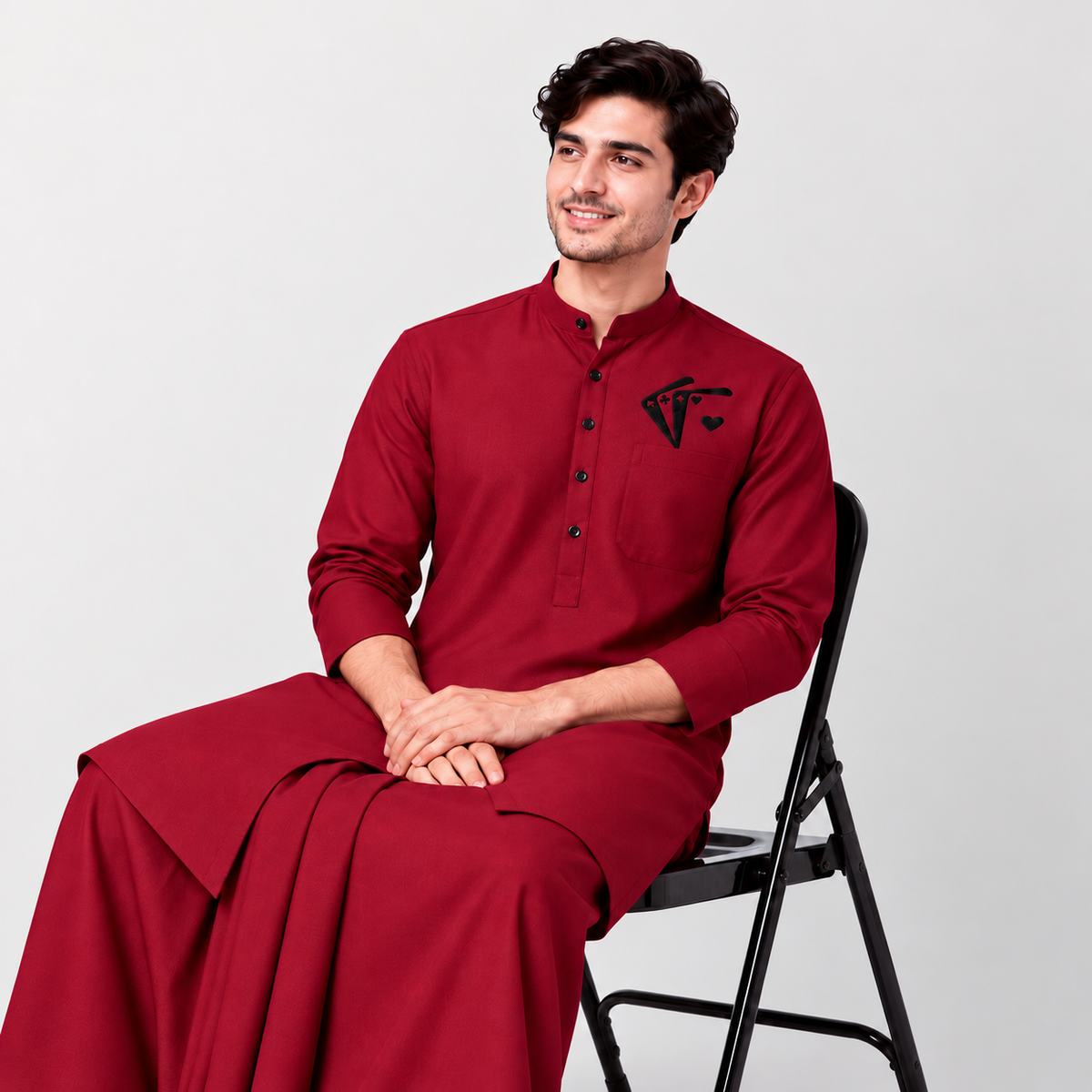 Maroon Cotton Kurta With Card Embroidery
