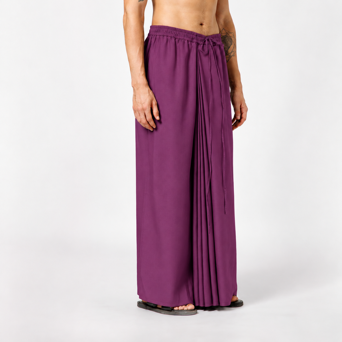 Prune Silk Dhoti With Elasticated Waistband