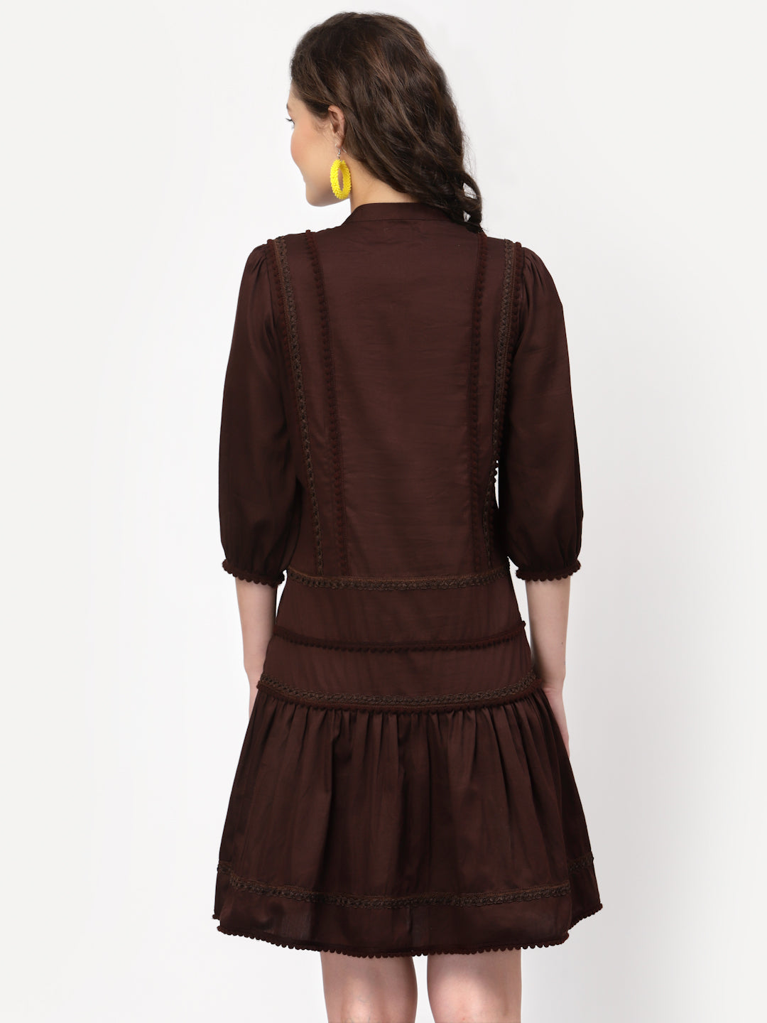 Chocolate Brown Dress With Pom Pom Lace, Mesh Dress , Party dress , Holographic print dress , sequins dress 