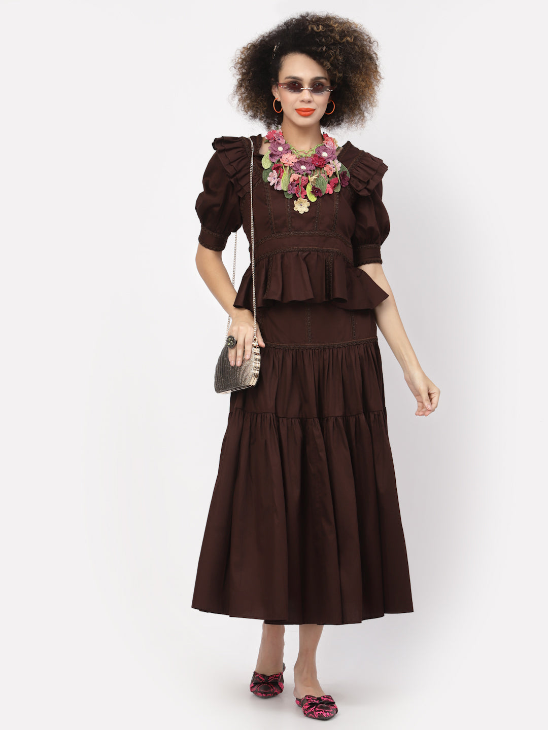 Chocolate Brown Long Skirt for Women -5