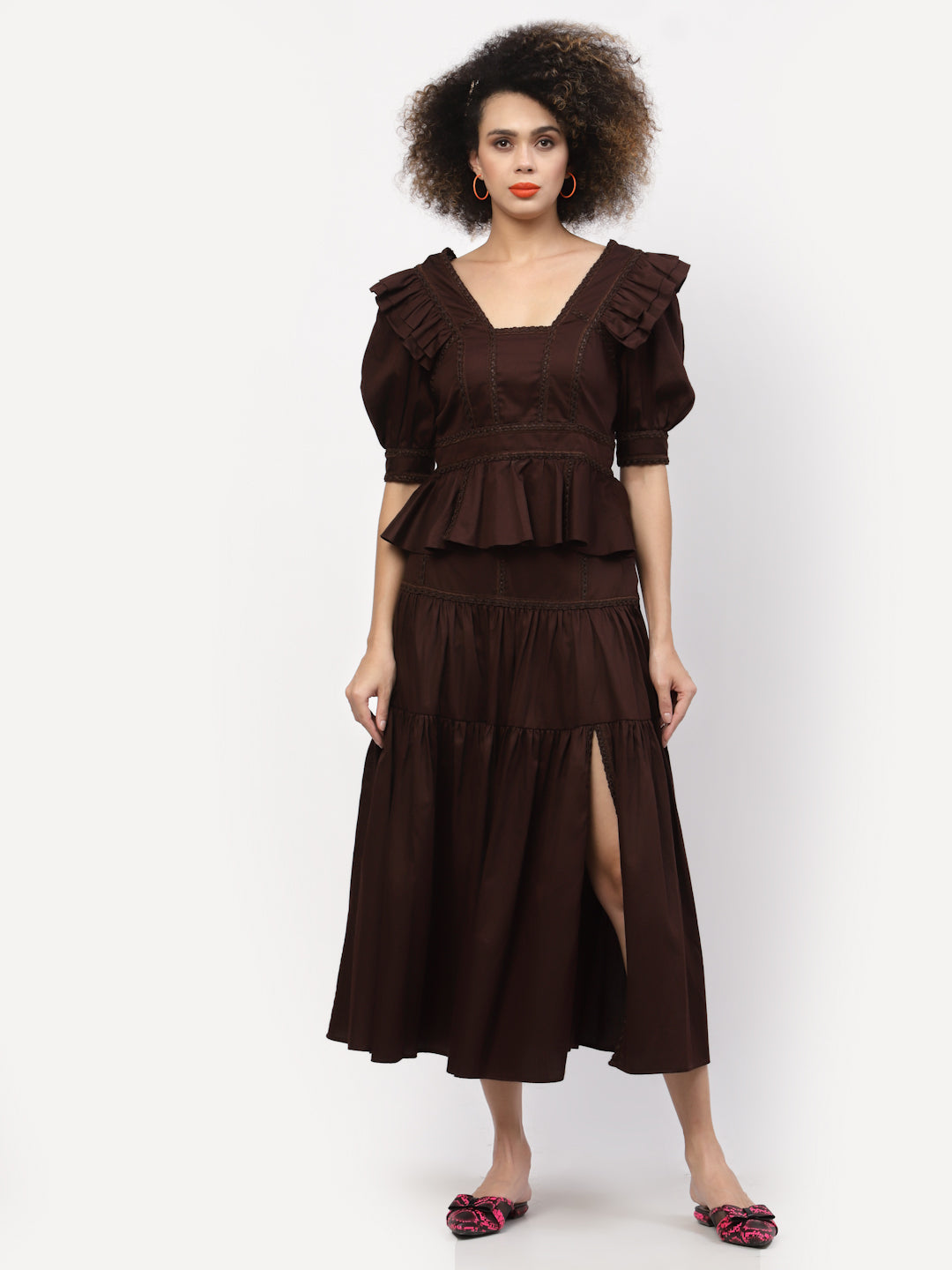 Chocolate Brown Long Skirt for Women -6