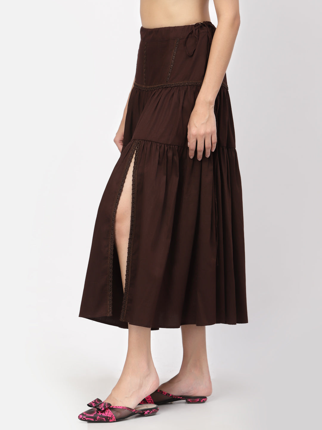 Chocolate Brown Long Skirt for Women -1