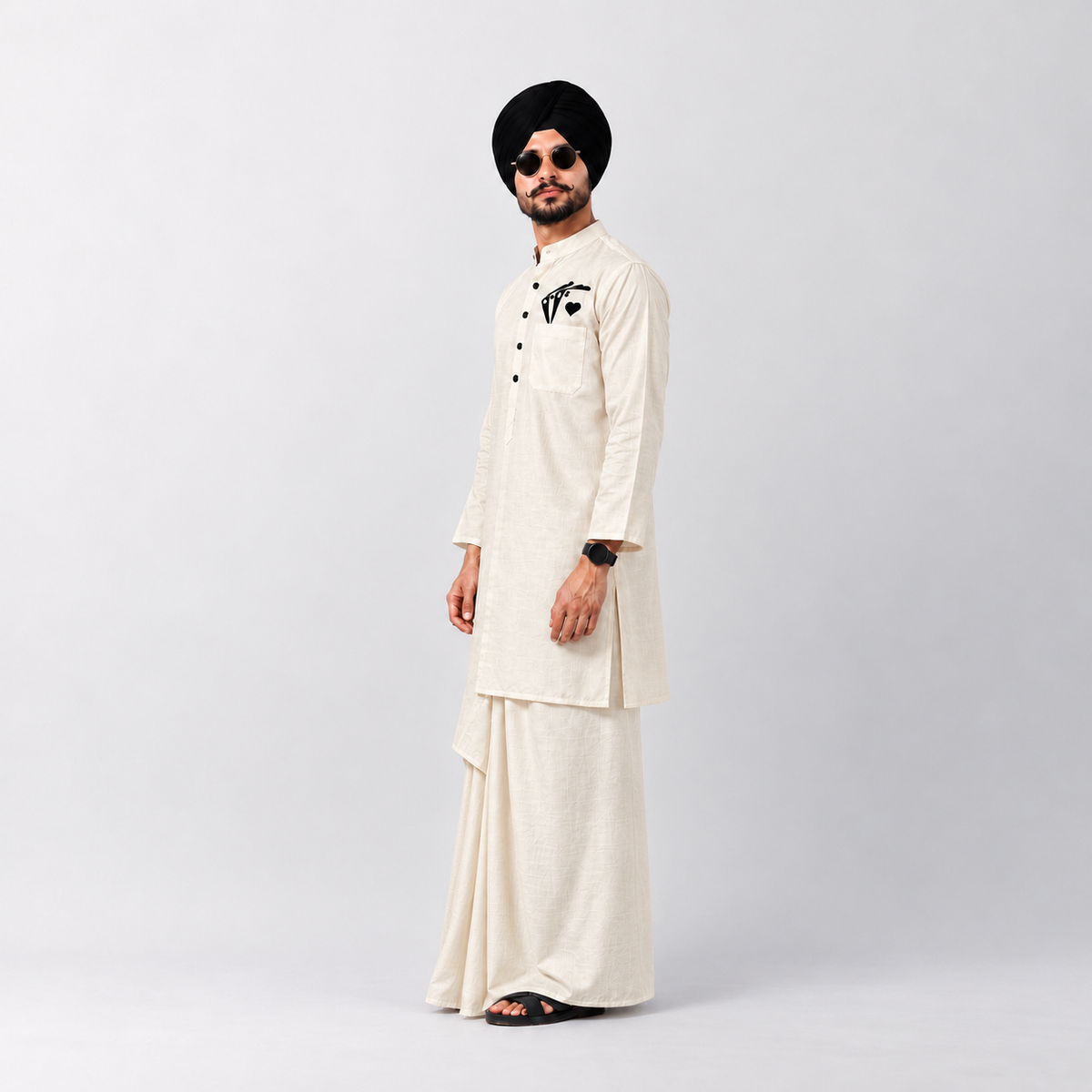 White Cotton Kurta With Card Embroidery