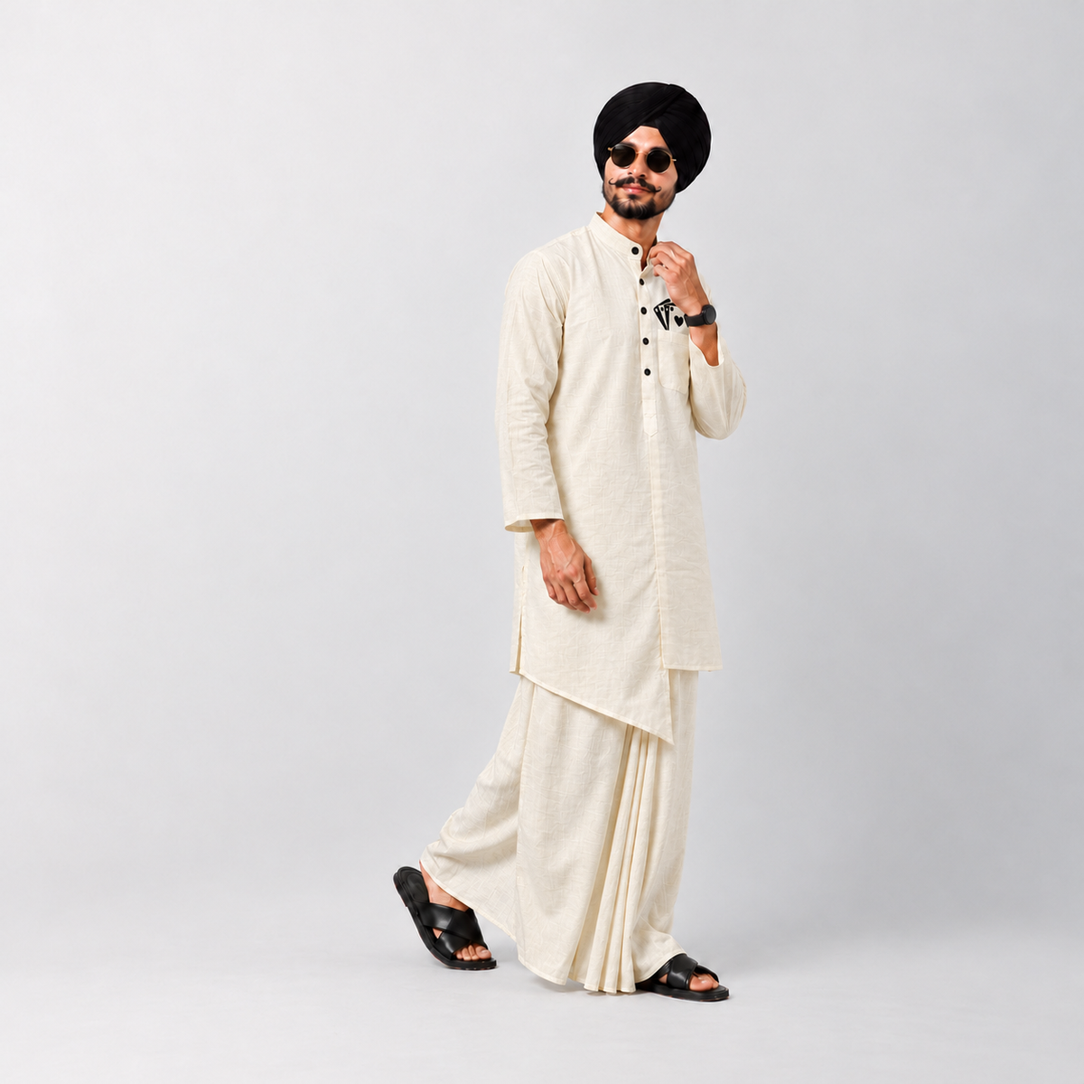 White Cotton Kurta With Card Embroidery