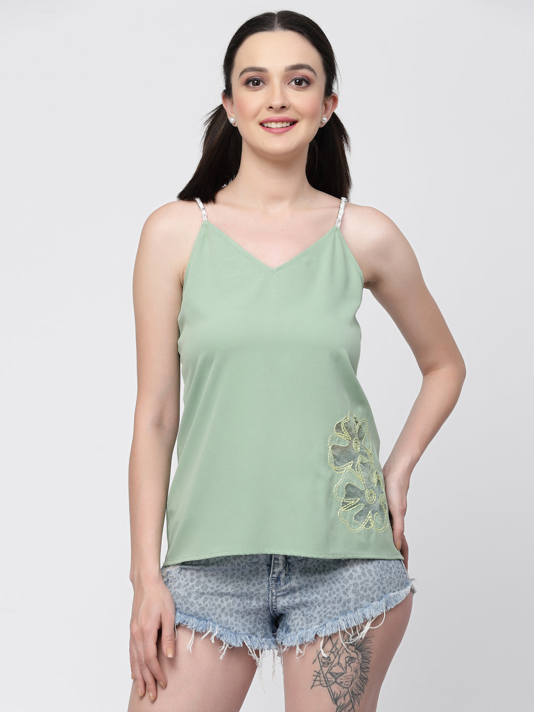 Crepe Top With Organza Patch, tops for women, crop top, crop tops for women, organza tops