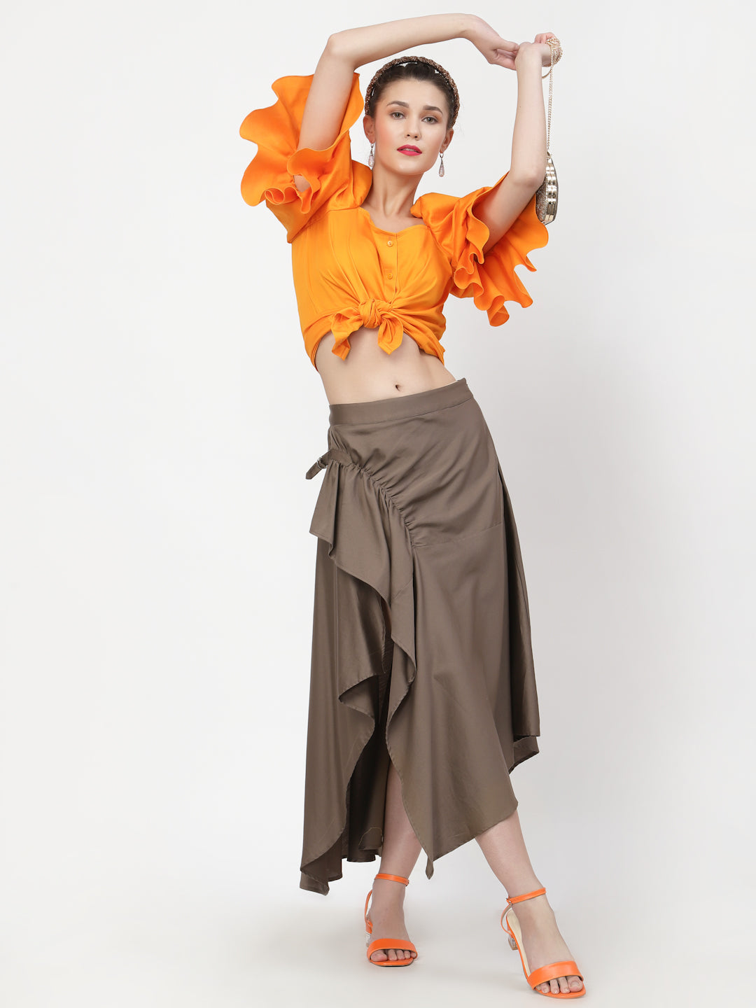 Dark Beige Asymmetrical Skirt for Women -6
