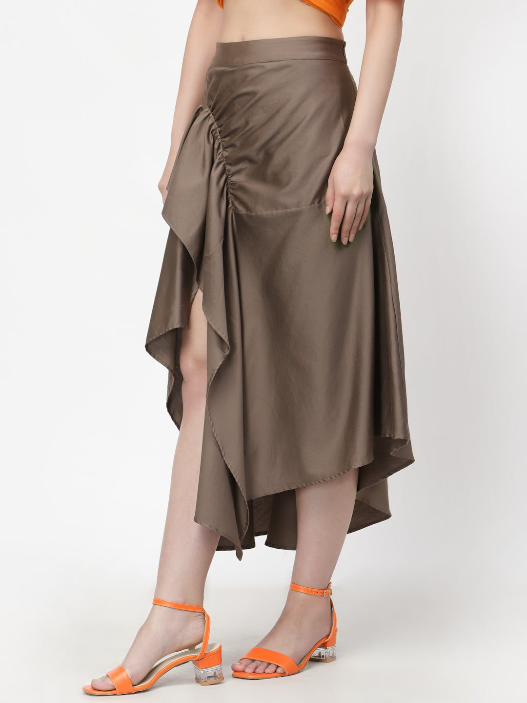 Dark Beige Asymmetrical Skirt for Women-1