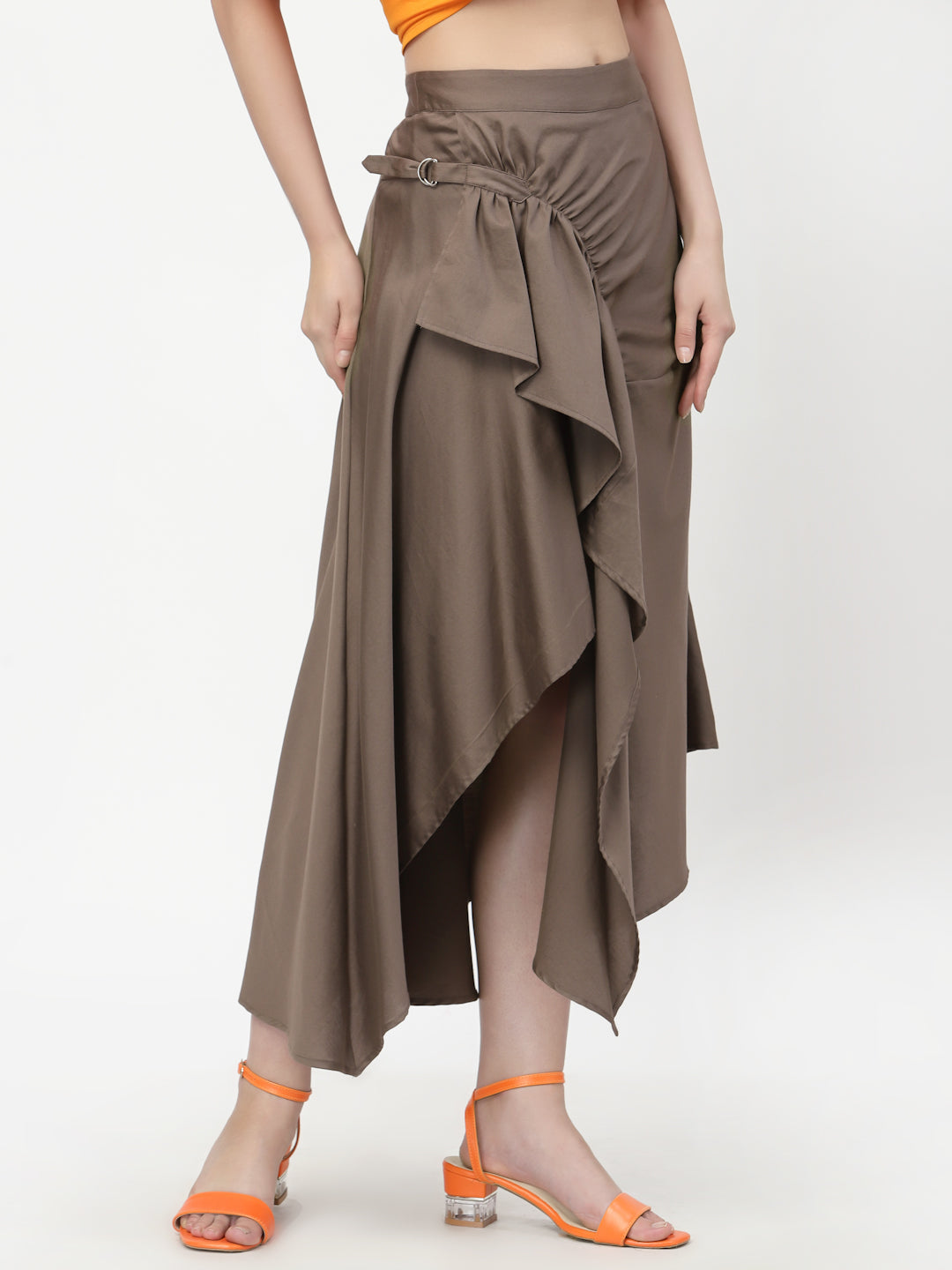 Dark Beige Asymmetrical Skirt for Women-2