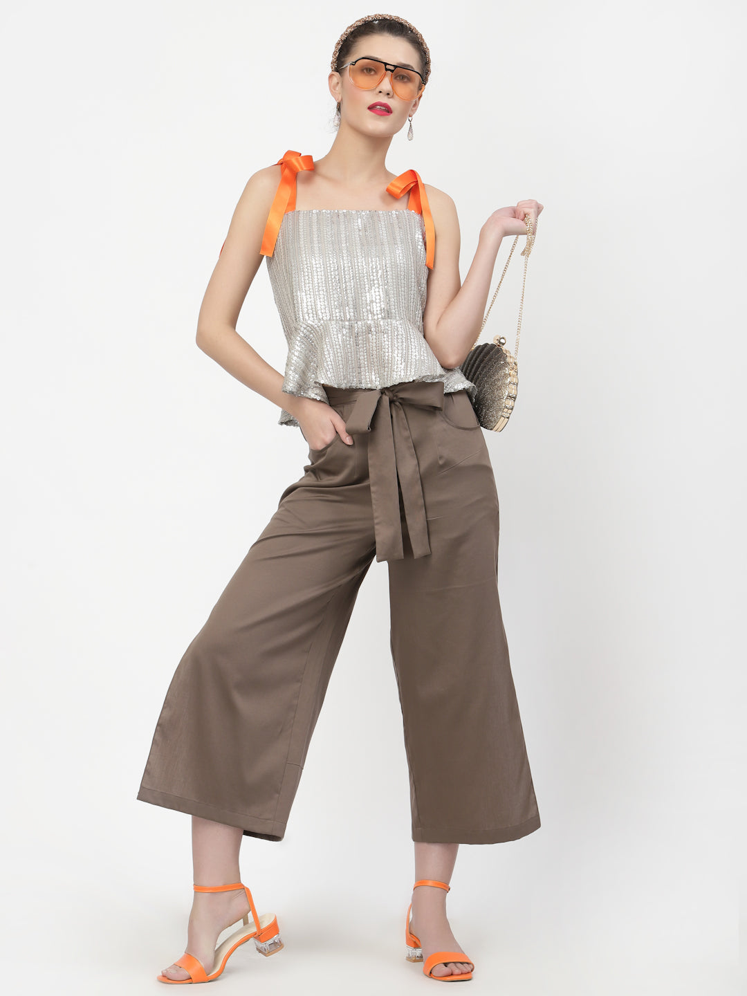 Dark Beige Plazzo With Open Slit, Velvet Bell Bottom Pants , Stylish Women pants , Floral print palazzos