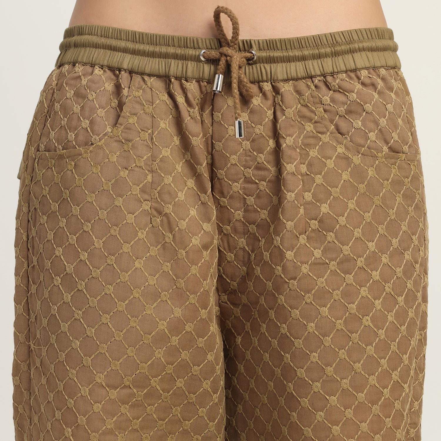 Dark Green Schiffle Pant for Women-3