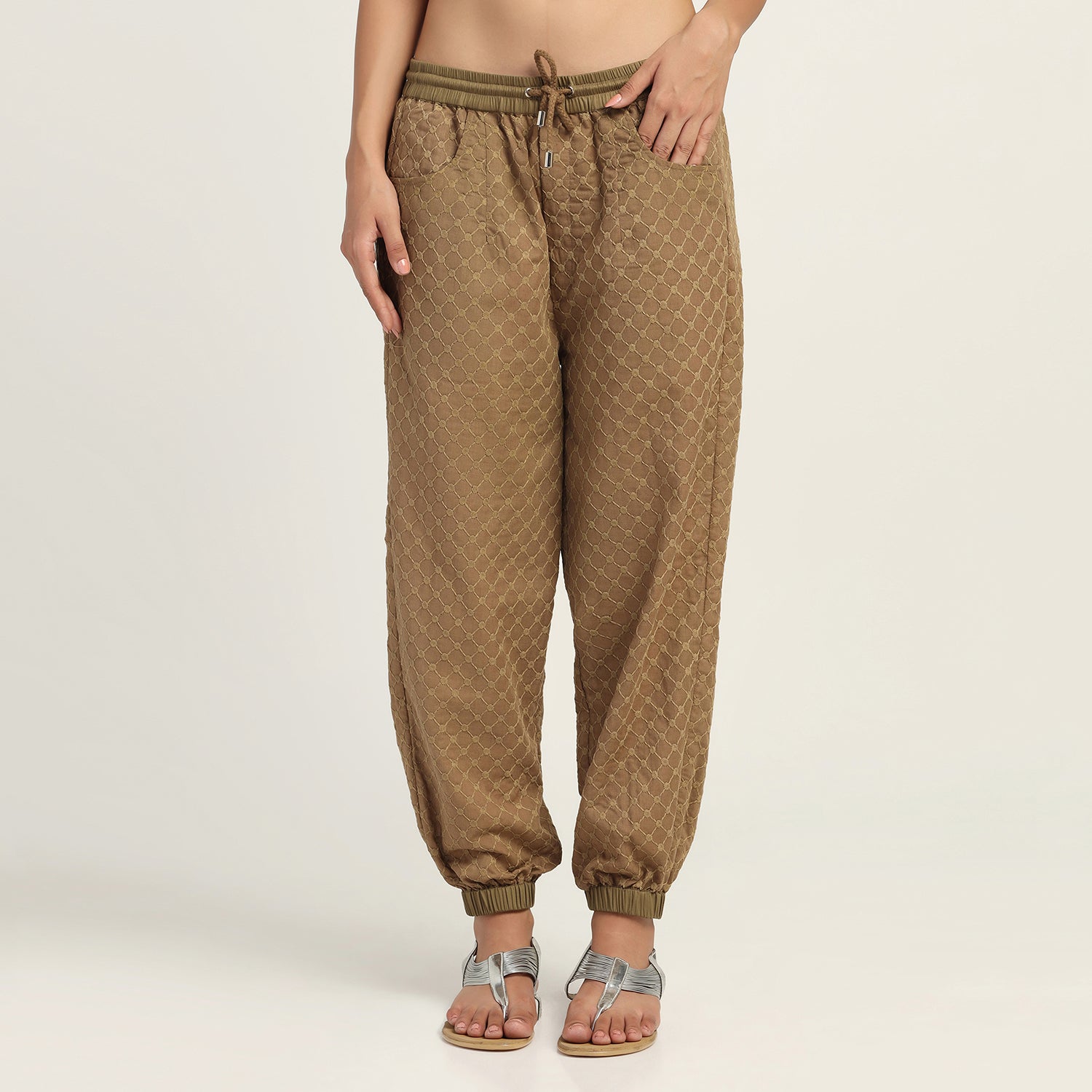 Dark Green Schiffle Pant for Women