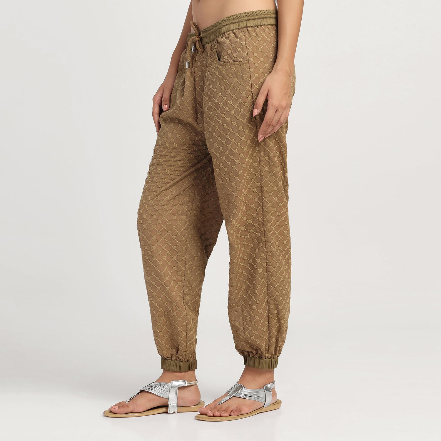 Dark Green Schiffle Pant for Women-1