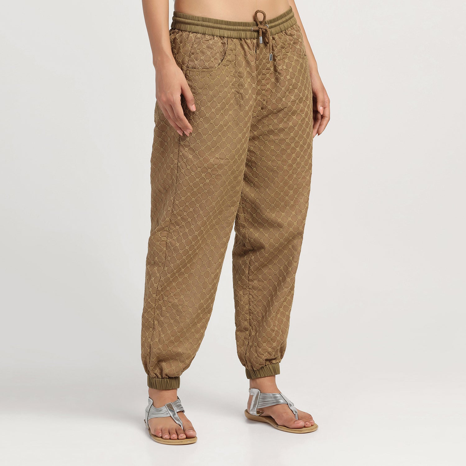 Dark Green Schiffle Pant for Women-2