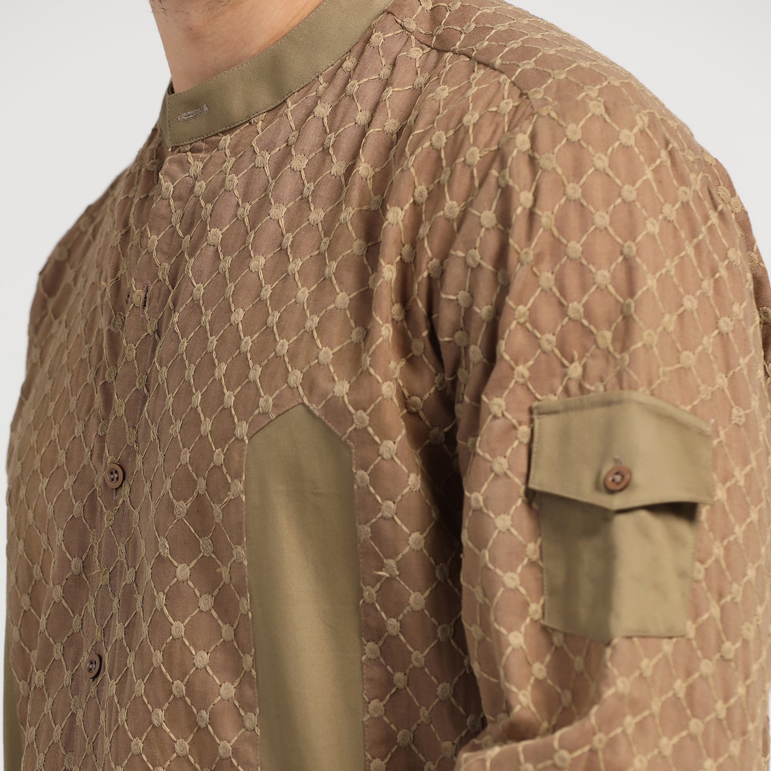 Dark Green Schiffle Patch Shirt,  shirts for men,  embroidery shirts, designs shirts designs