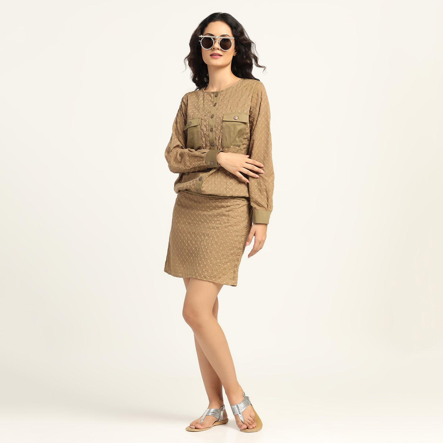 Dark Green Schiffli Dress for Women