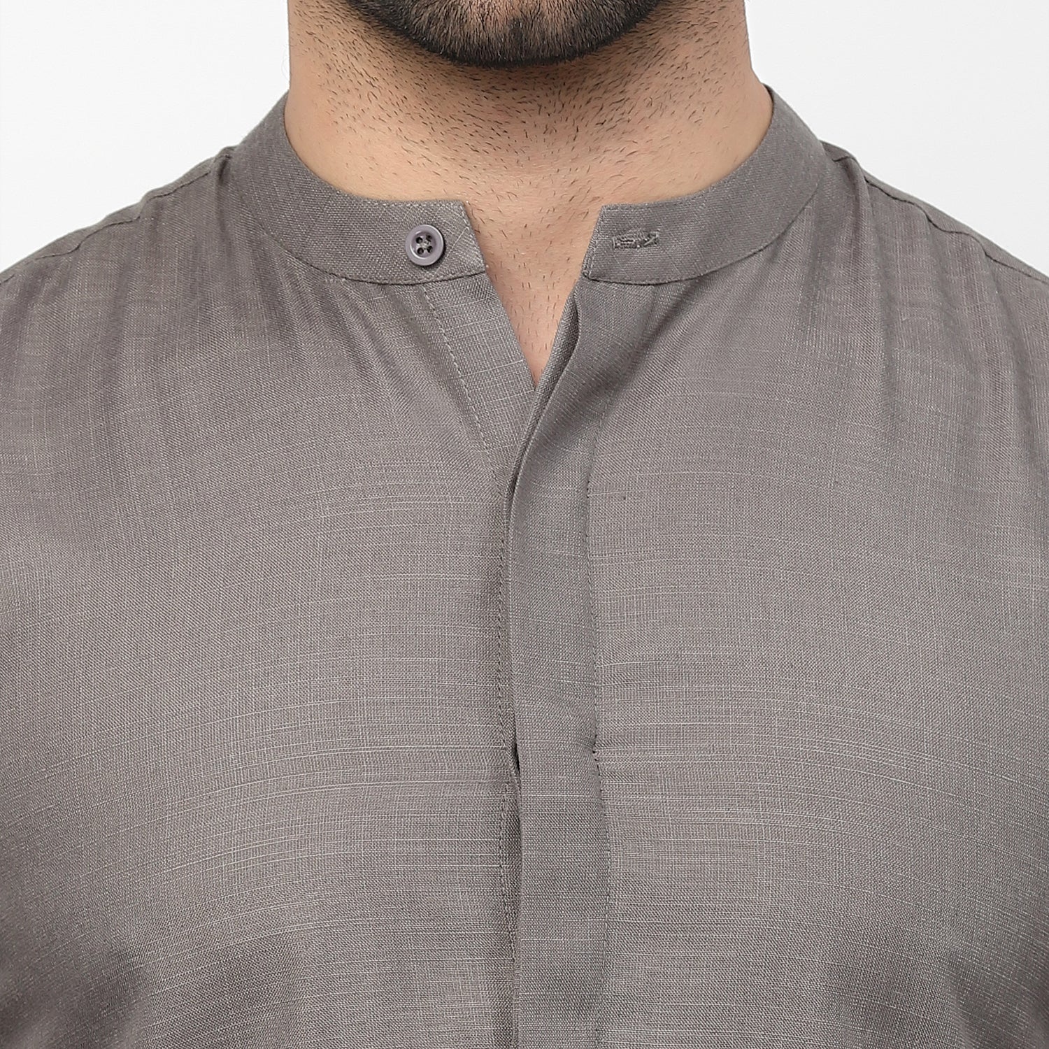 Dark Grey Linen Shirt With Mandarin Collar, shirts for men, men shirts, designer shirts, stylish shirts, shirt design