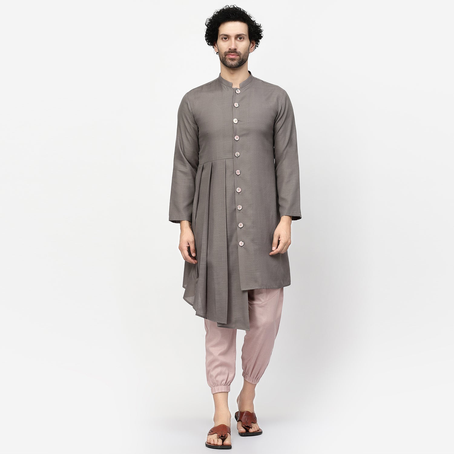 Dark Grey Pleated Long Kurta, men kurta ,designer kurta, Kurta design, kurta designs for men, men wear