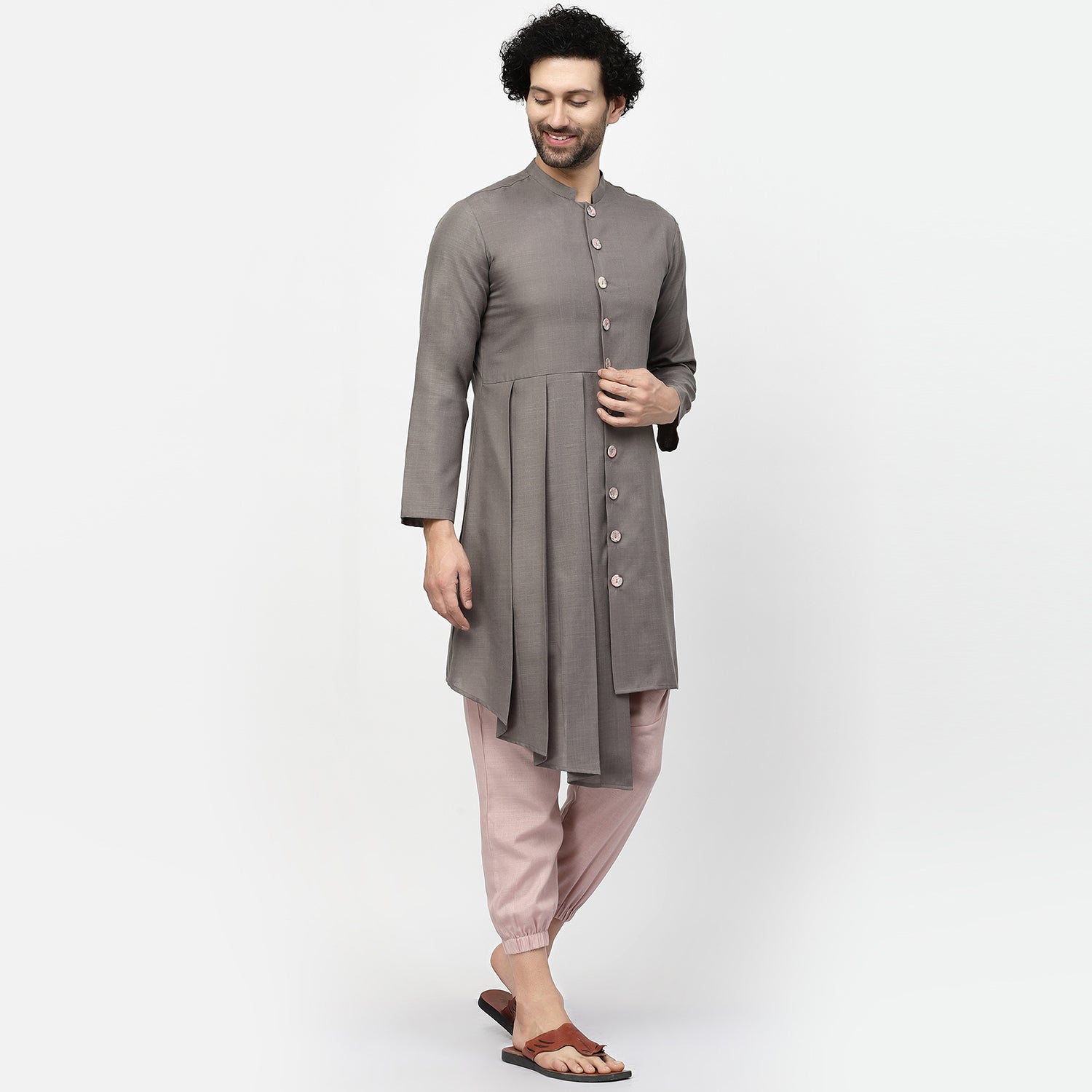 Dark Grey Pleated Long Kurta, men kurta ,designer kurta, Kurta design, kurta designs for men, men wear