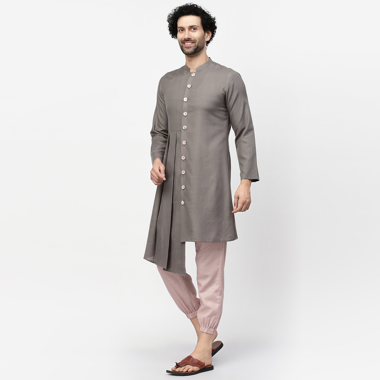 Dark Grey Pleated Long Kurta, men kurta ,designer kurta, Kurta design, kurta designs for men, men wear