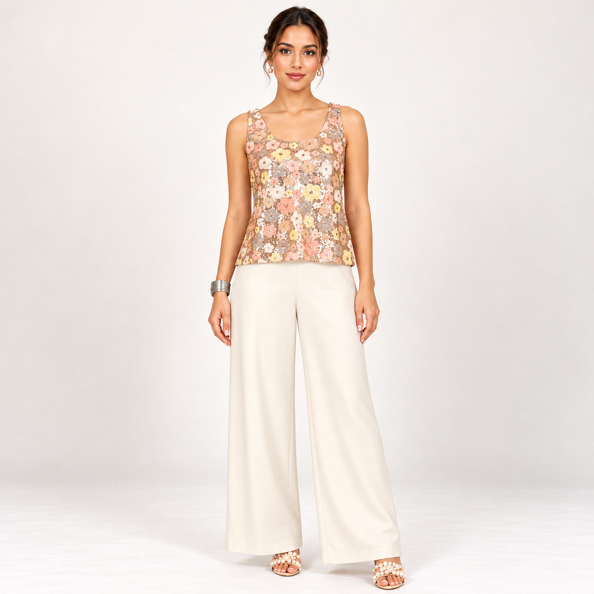 Off White Suede Satin Palazzo