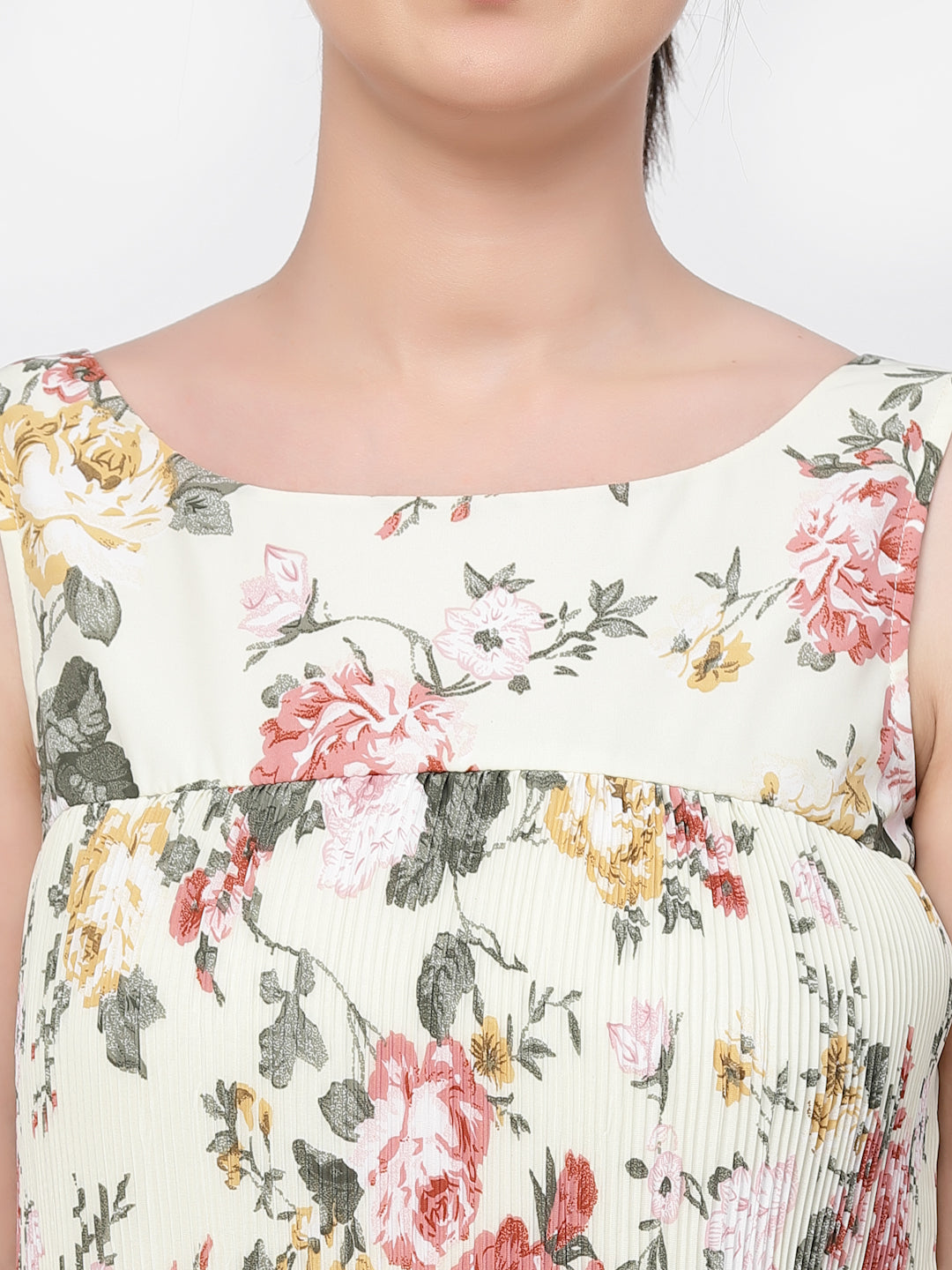 Women Floral Pleated Double Layer Dress-4