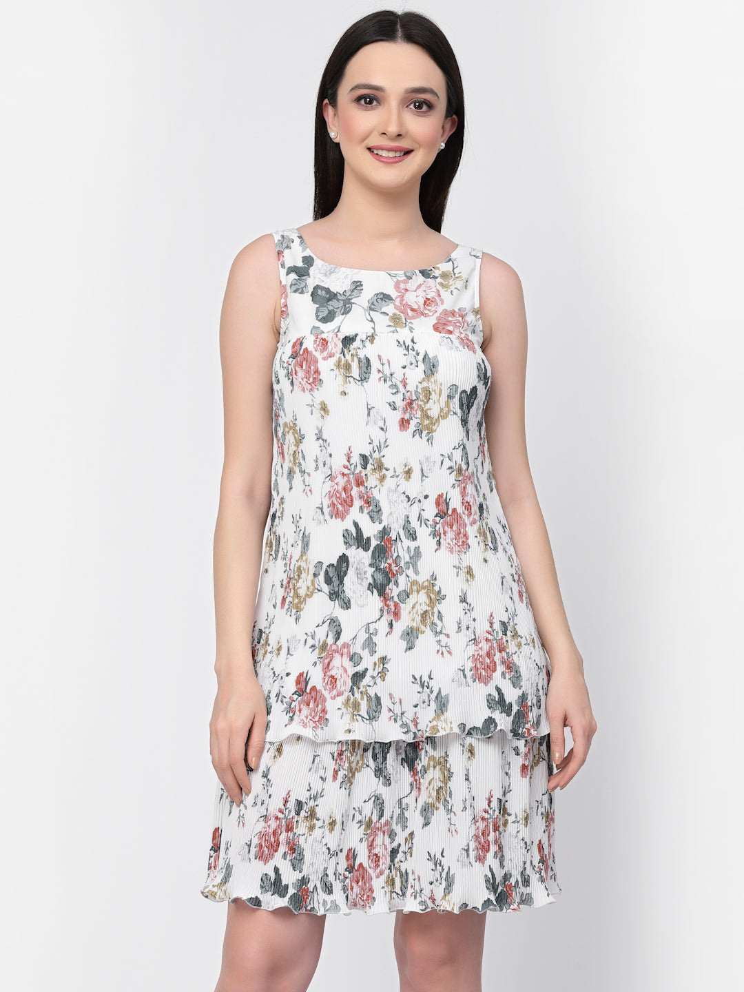 Floral Pleated Double Layer Dress, Mesh Dress , Party dress , Holographic print dress , sequins dress